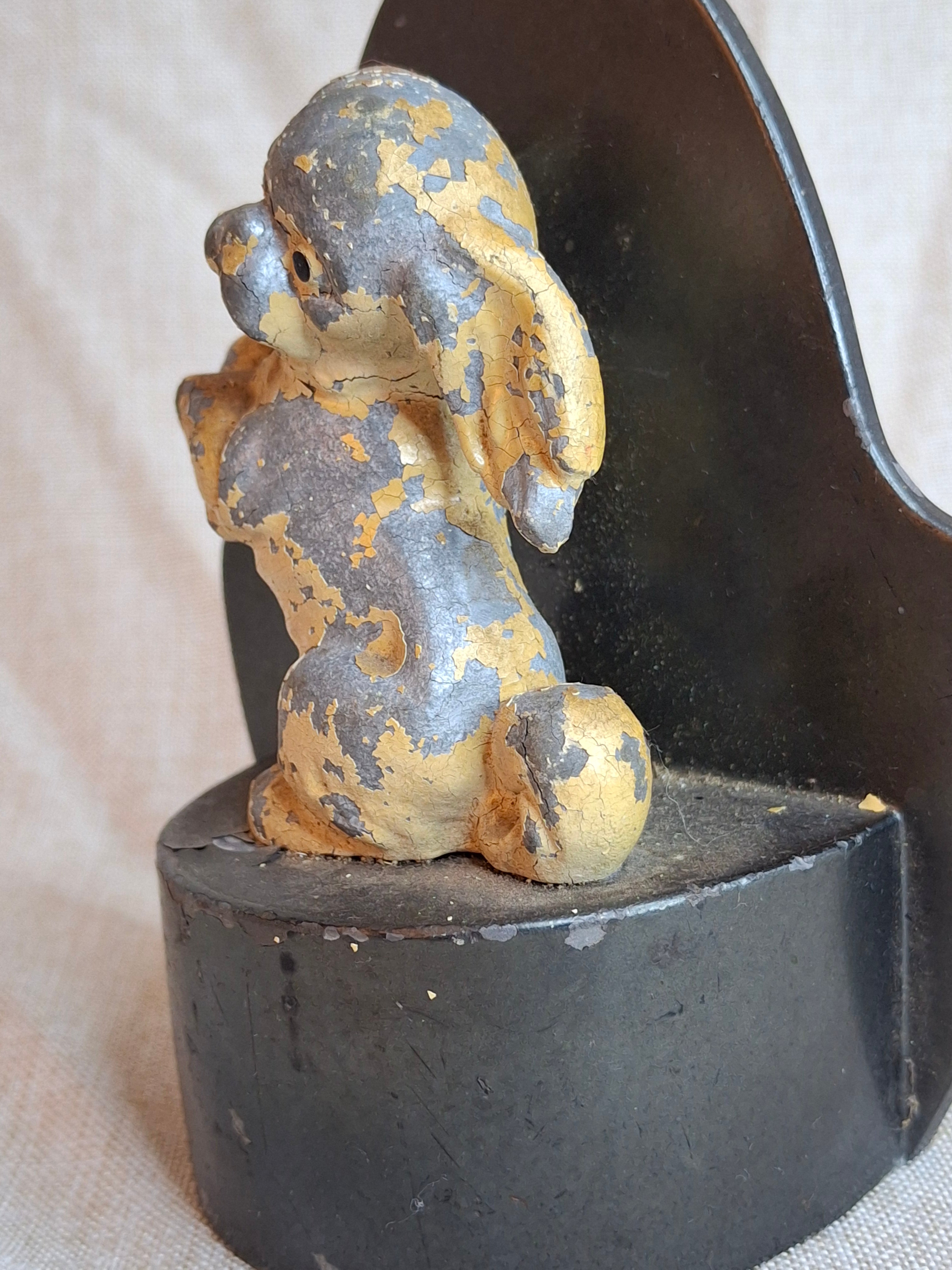 Antique Hubley Cast Iron Begging Puppy Dog Doorstop, Original Paint, c. 1920s