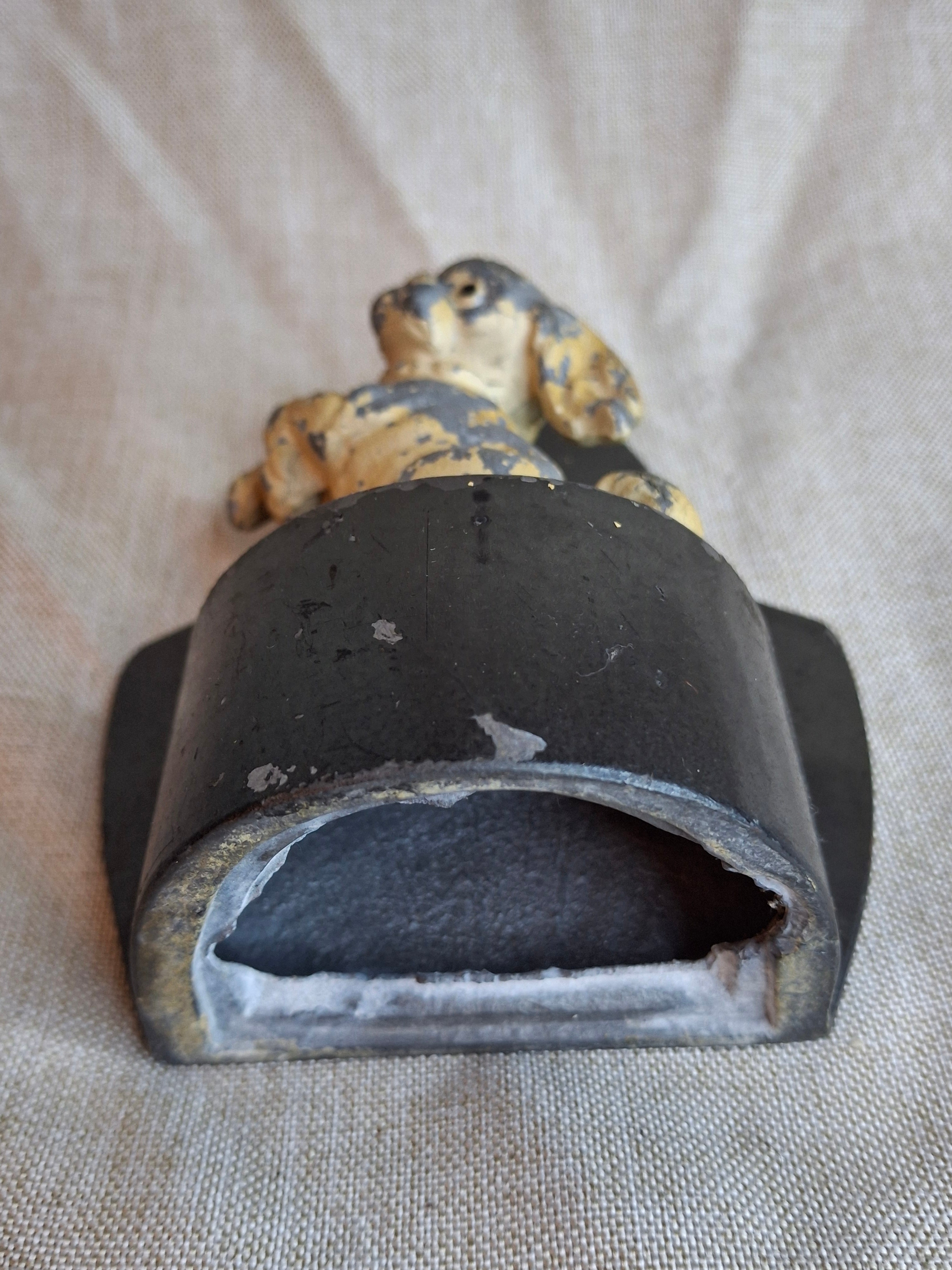Antique Hubley Cast Iron Begging Puppy Dog Doorstop, Original Paint, c. 1920s