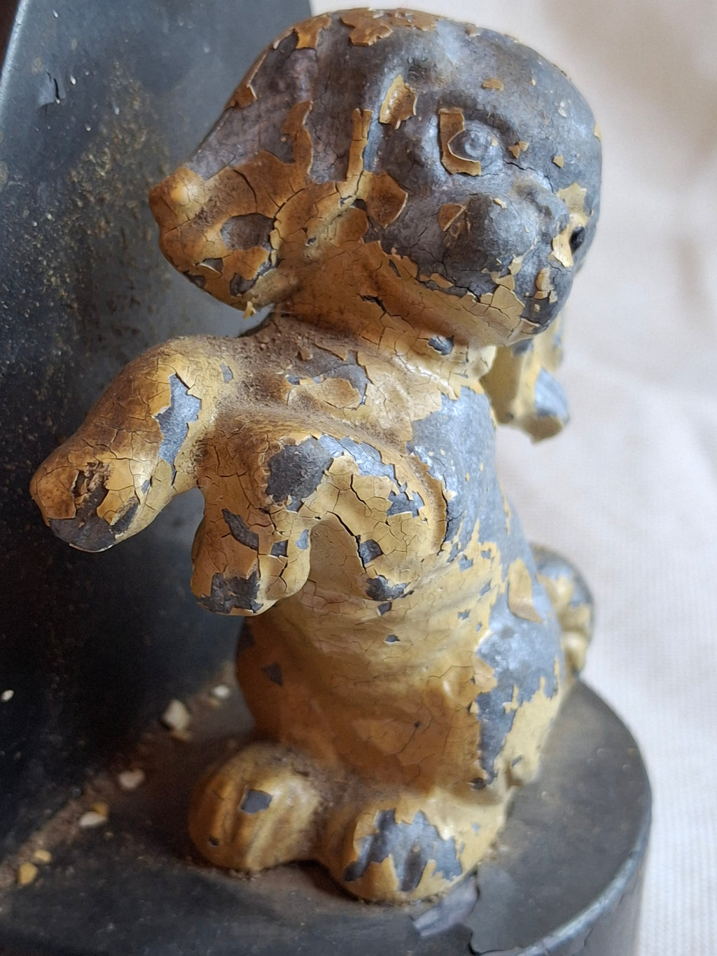 Antique Hubley Cast Iron Begging Puppy Dog Doorstop, Original Paint, c. 1920s