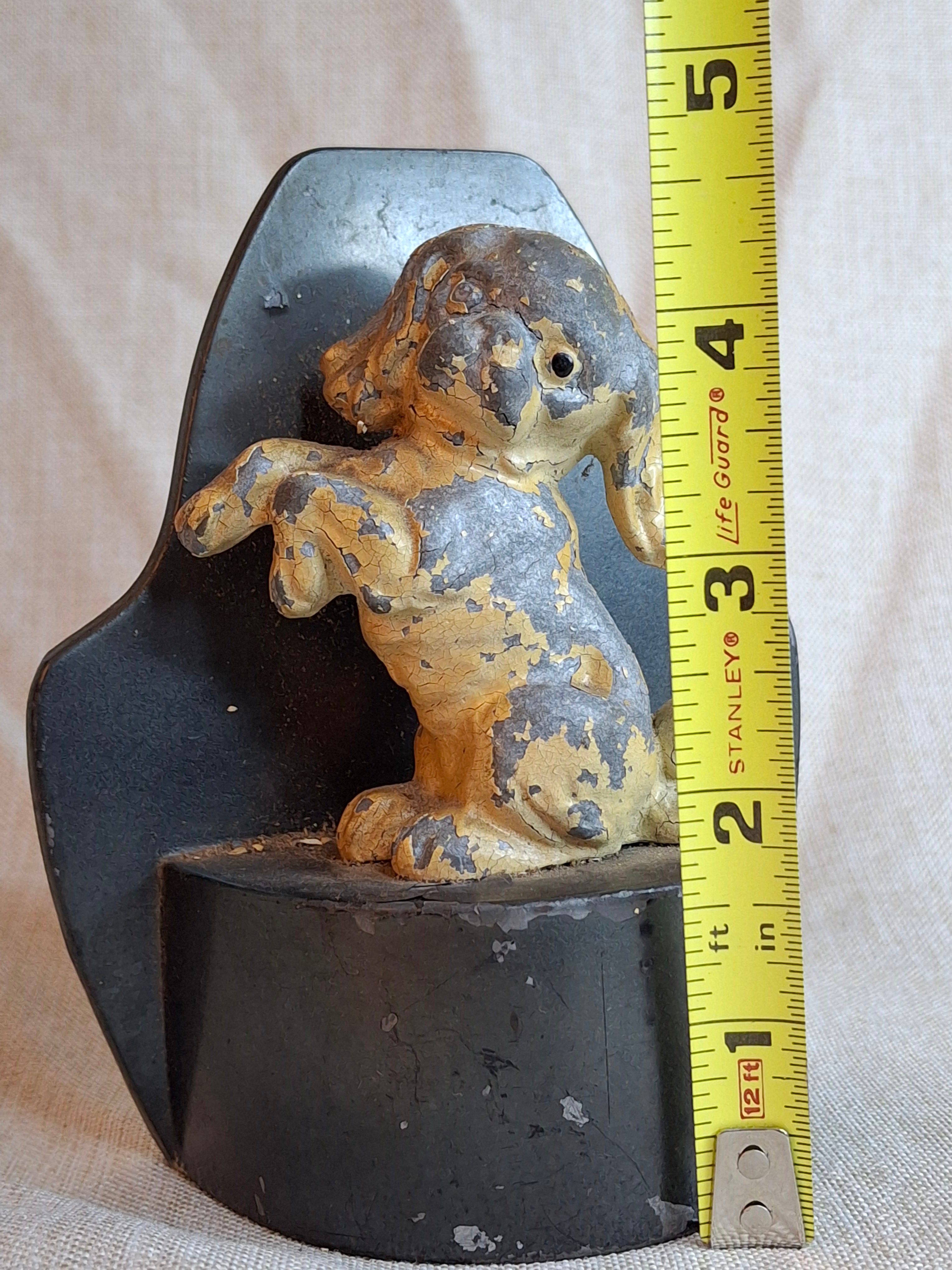 Antique Hubley Cast Iron Begging Puppy Dog Doorstop, Original Paint, c. 1920s
