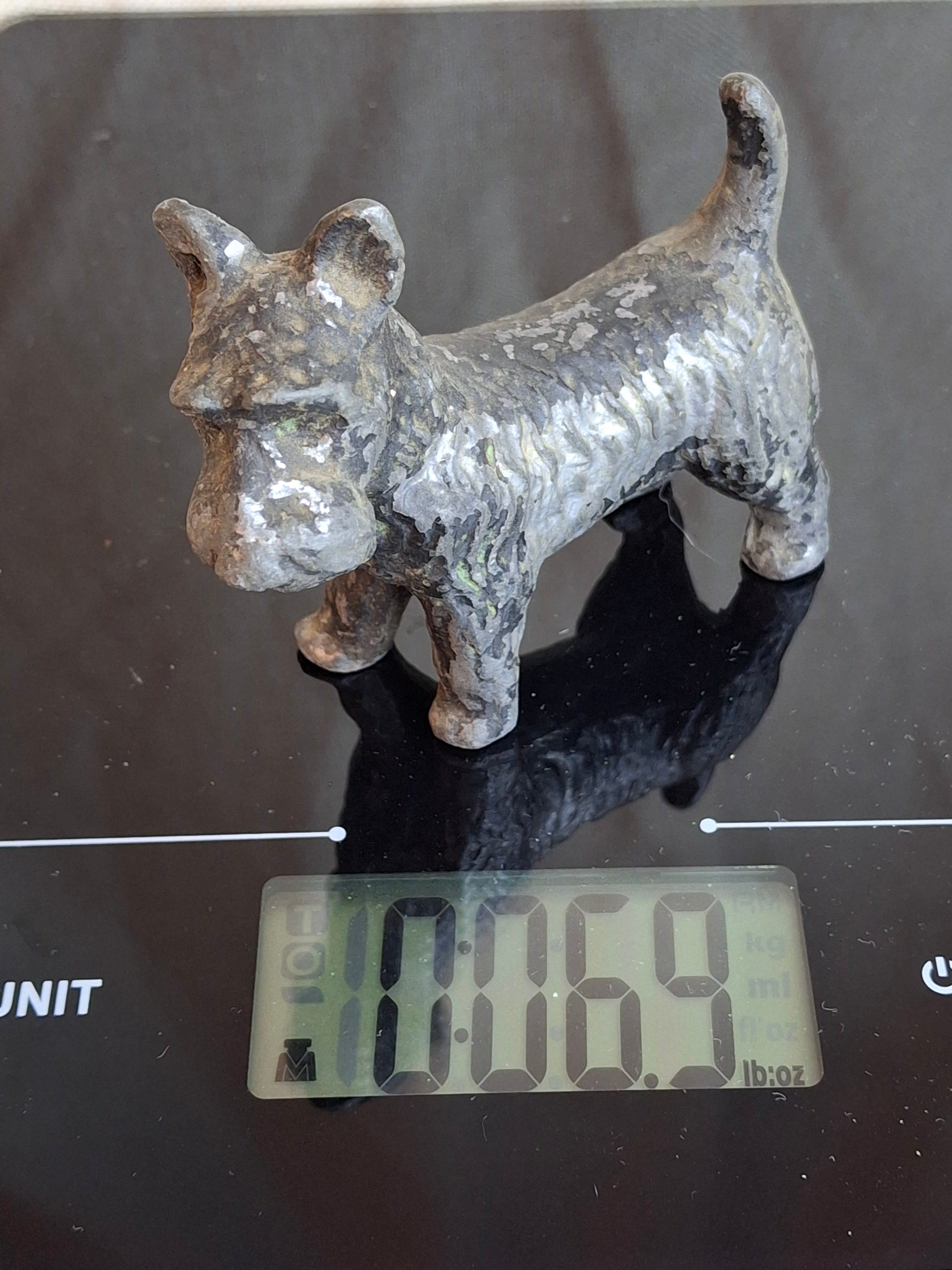 Vintage 1929 Crescent Metal Works Cast Iron Scottie Dog Figurine Black Antique
