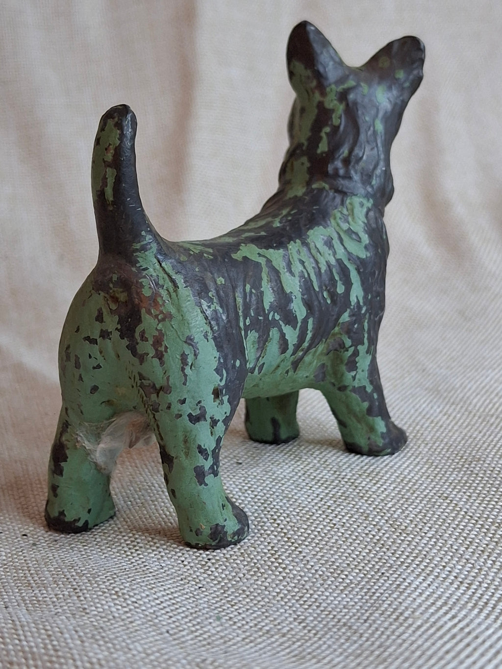 Antique Crescent Metal Works Cast Iron Scotty Dog Figurine Green Paint 1930s PA