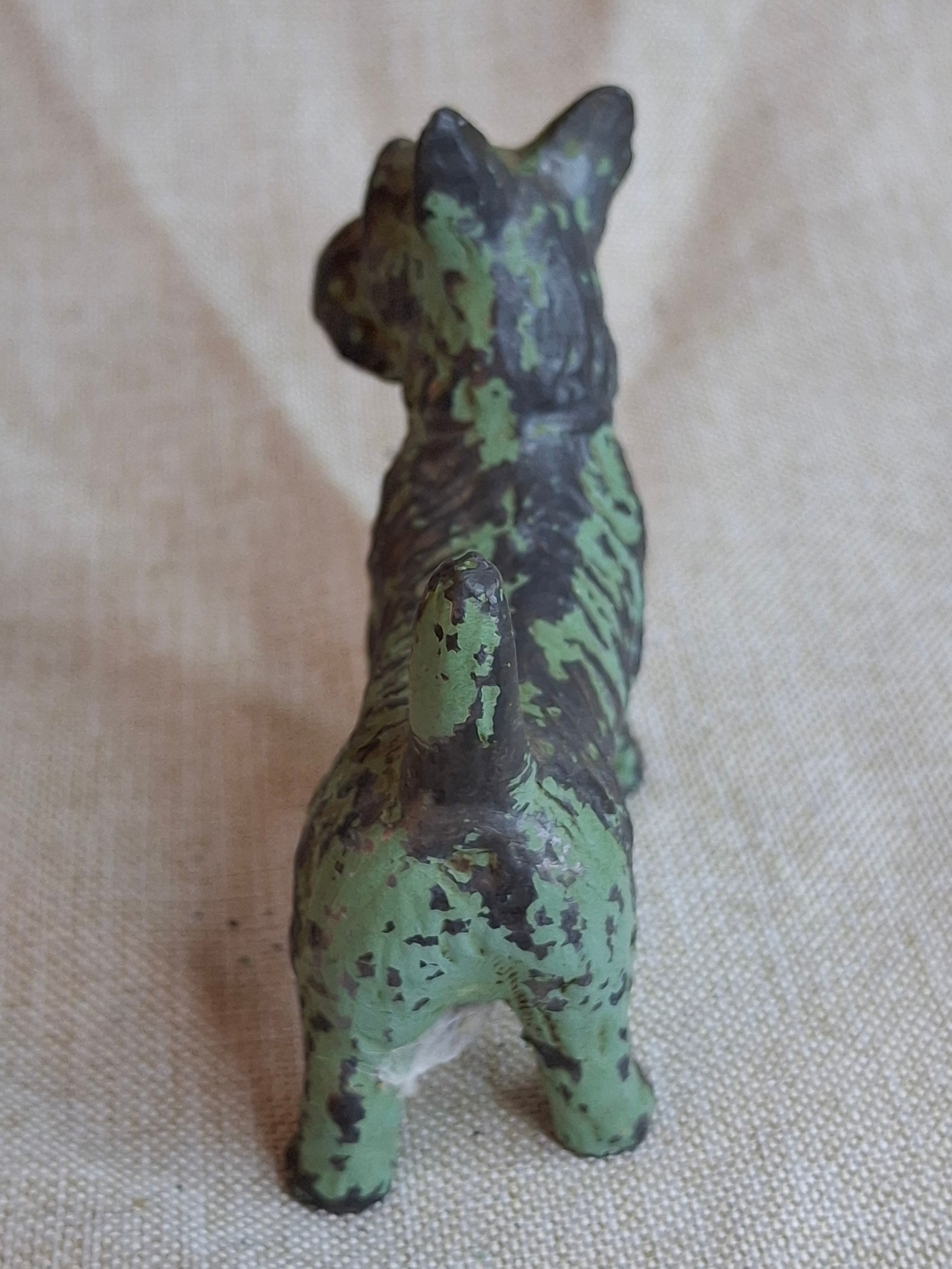 Antique Crescent Metal Works Cast Iron Scotty Dog Figurine Green Paint 1930s PA