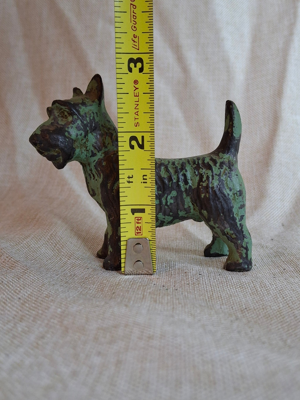 Antique Crescent Metal Works Cast Iron Scotty Dog Figurine Green Paint 1930s PA