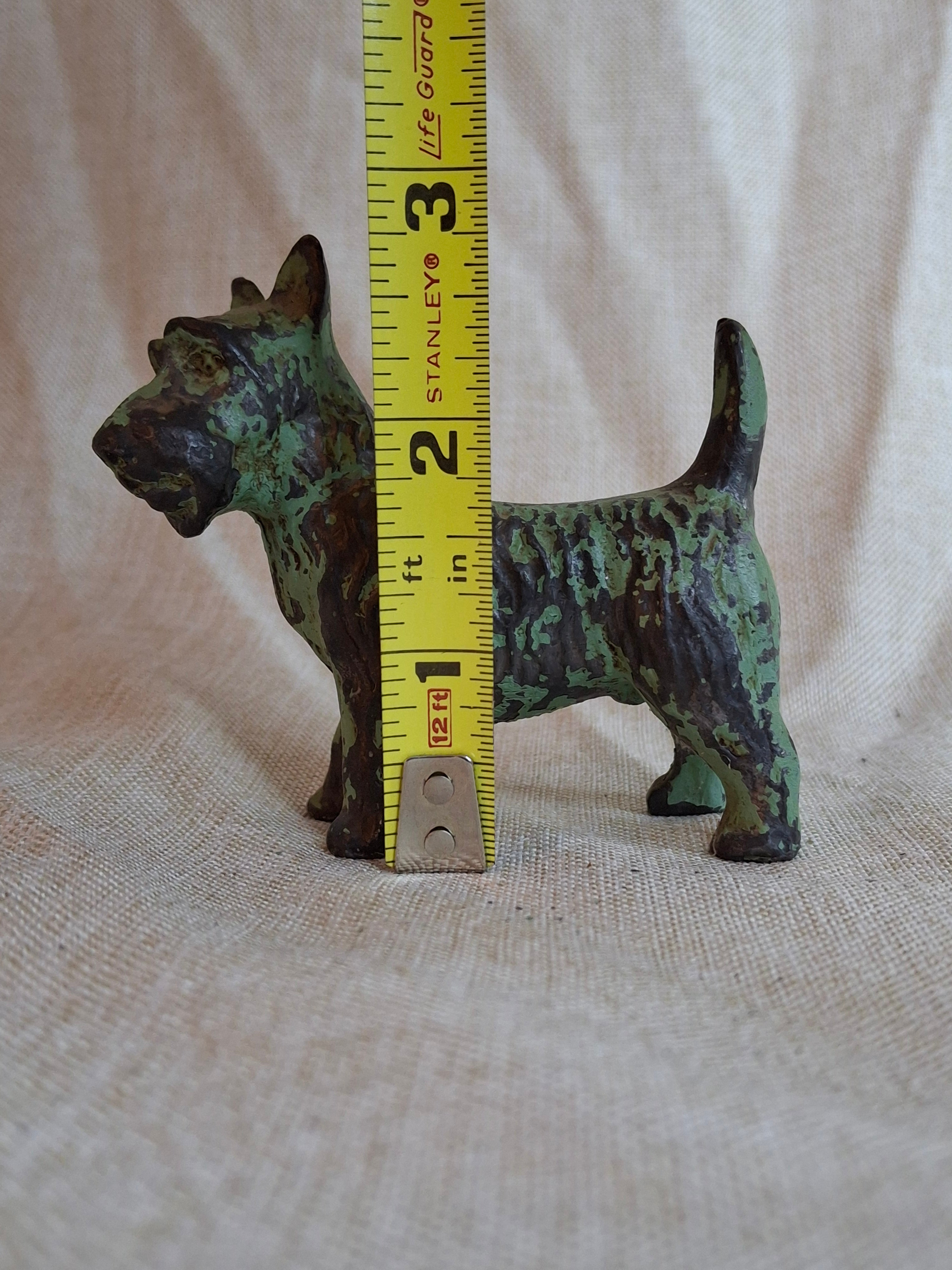 Antique Crescent Metal Works Cast Iron Scotty Dog Figurine Green Paint 1930s PA