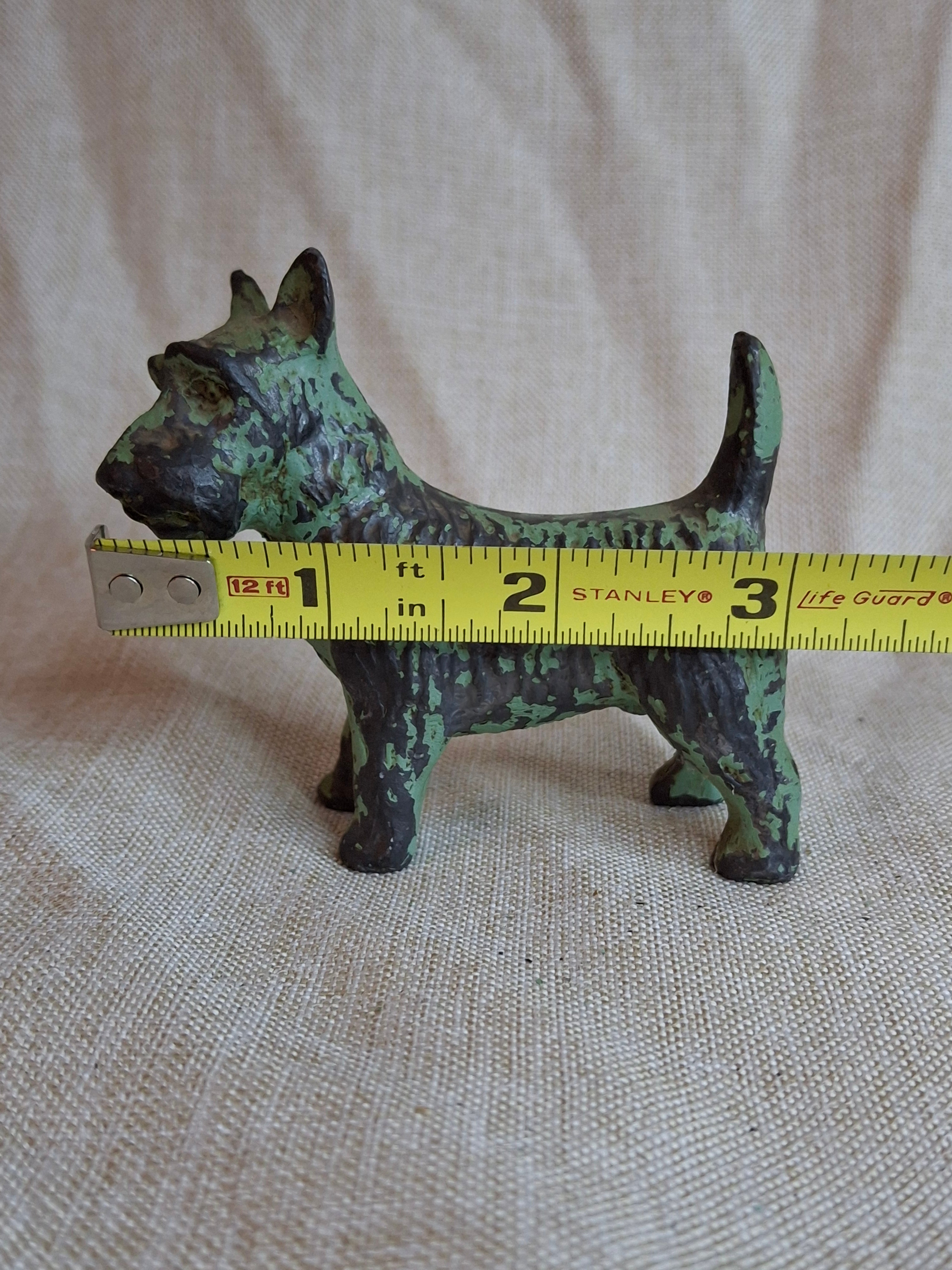 Antique Crescent Metal Works Cast Iron Scotty Dog Figurine Green Paint 1930s PA