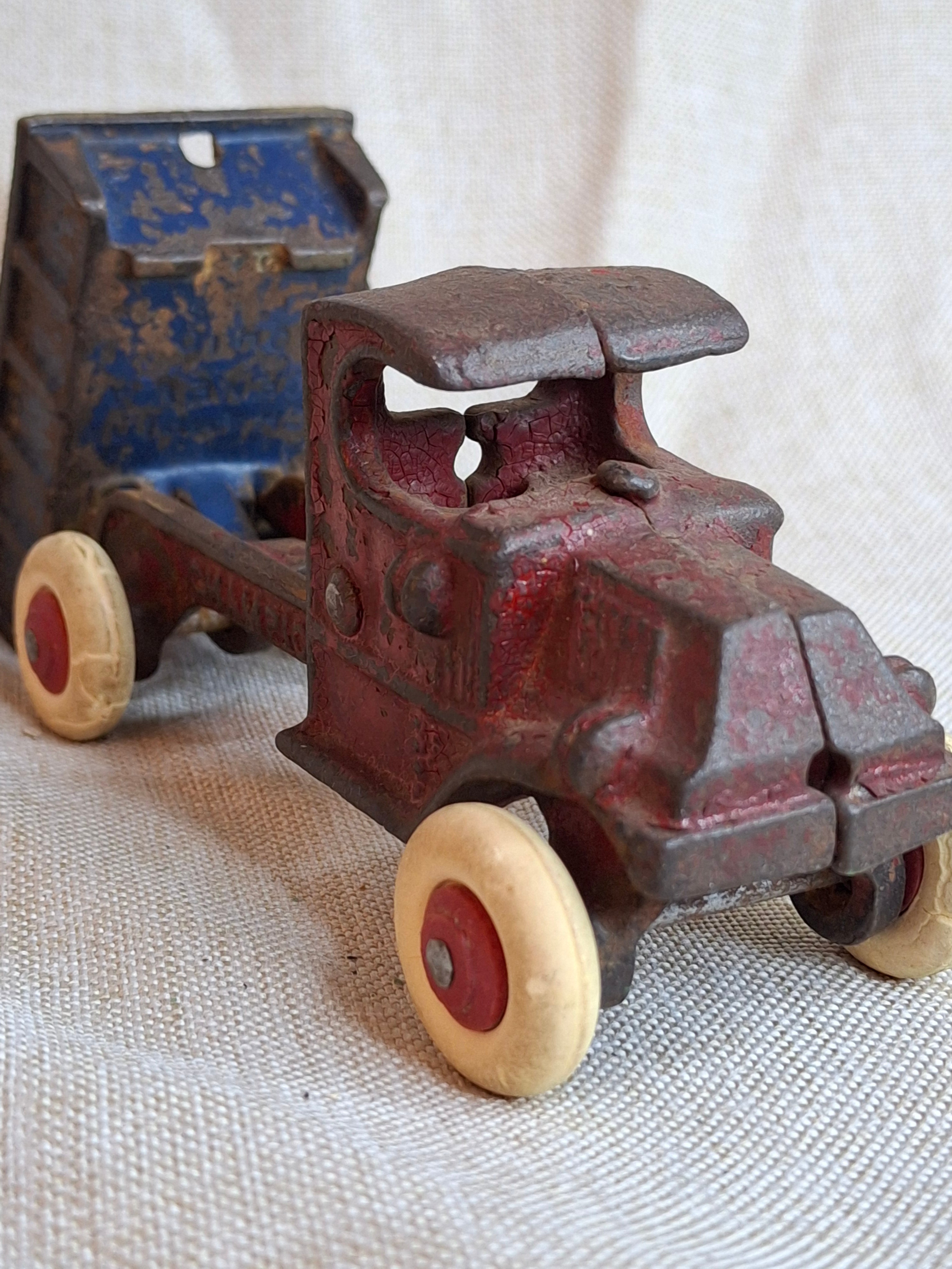Rare 1920s Champion Cast Iron Mack C-Cab Dump Truck - Original Paint & White Tires