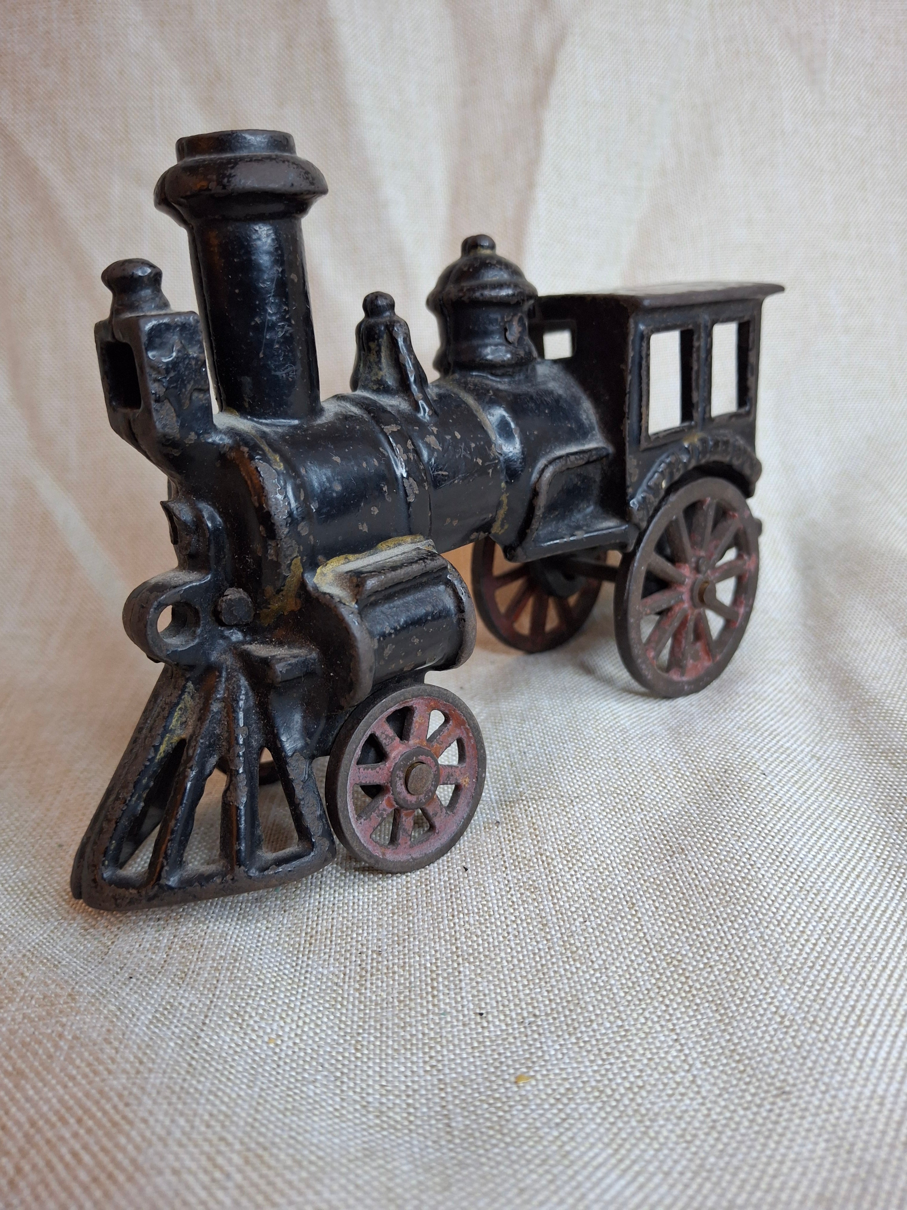 Antique 1880 W.S. Reed Cast Iron Locomotive Toy – Original Paint & Patina – 6.5”