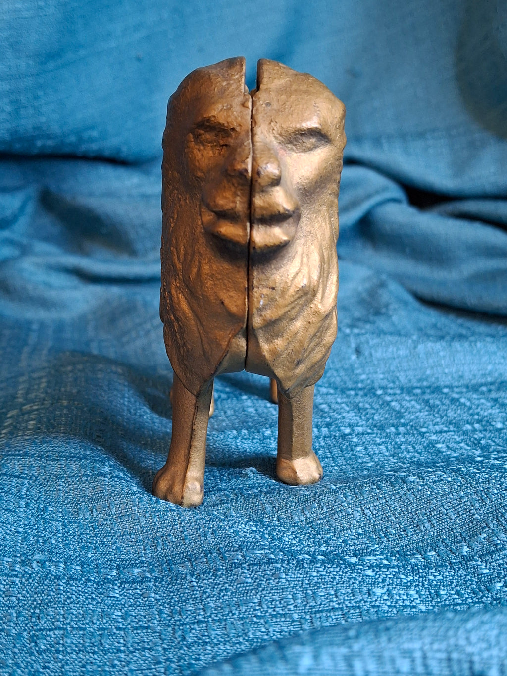 Antique A.C. Williams Cast Iron Lion Still Bank Tail Right Standing Gold Paint c. 1910-1920s
