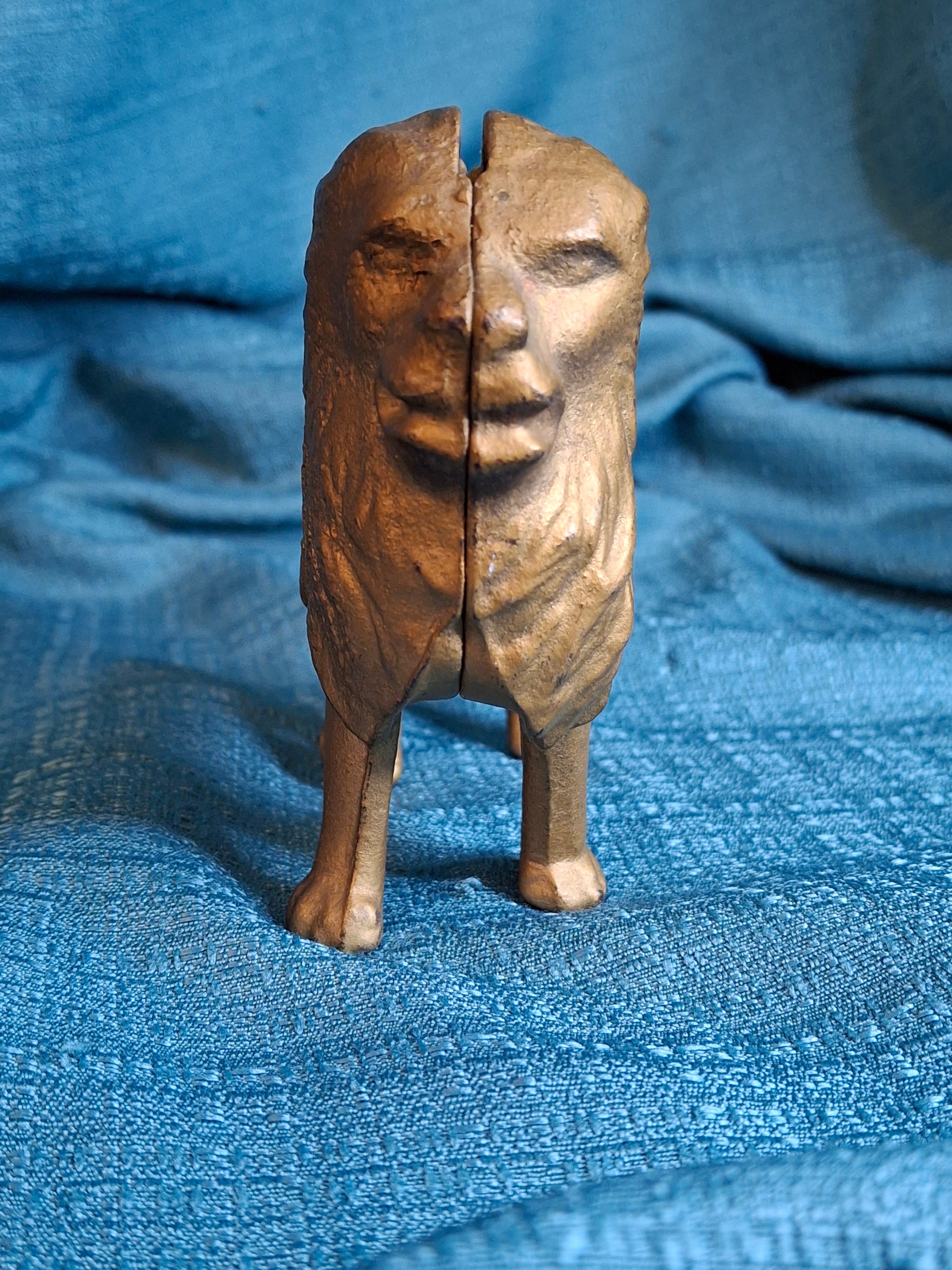 Antique A.C. Williams Cast Iron Lion Still Bank Tail Right Standing Gold Paint c. 1910-1920s