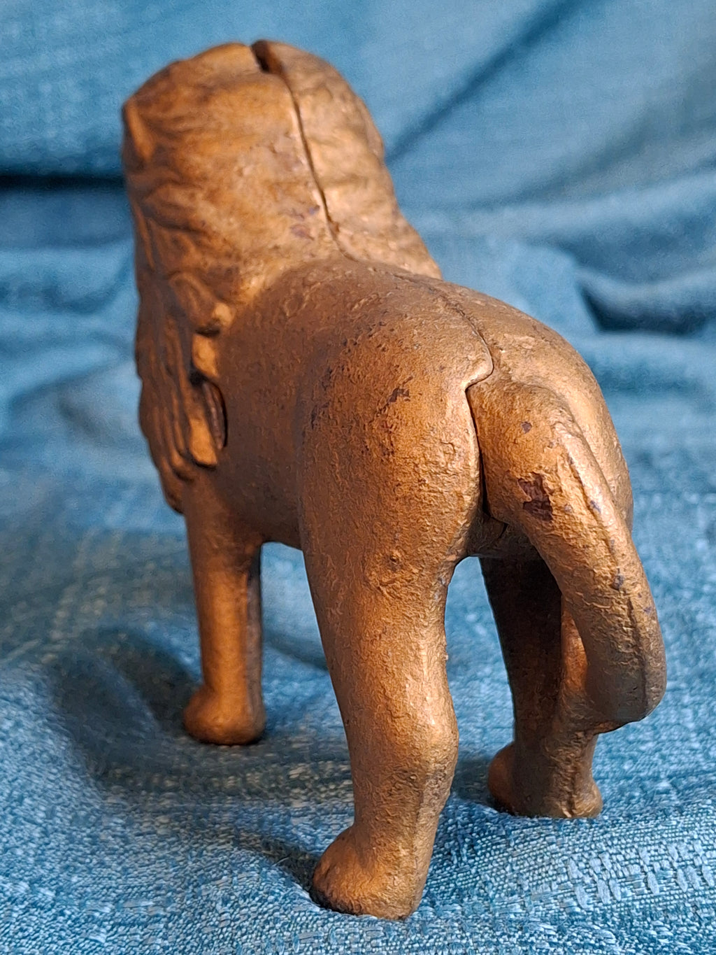 Antique A.C. Williams Cast Iron Lion Still Bank Tail Right Standing Gold Paint c. 1910-1920s