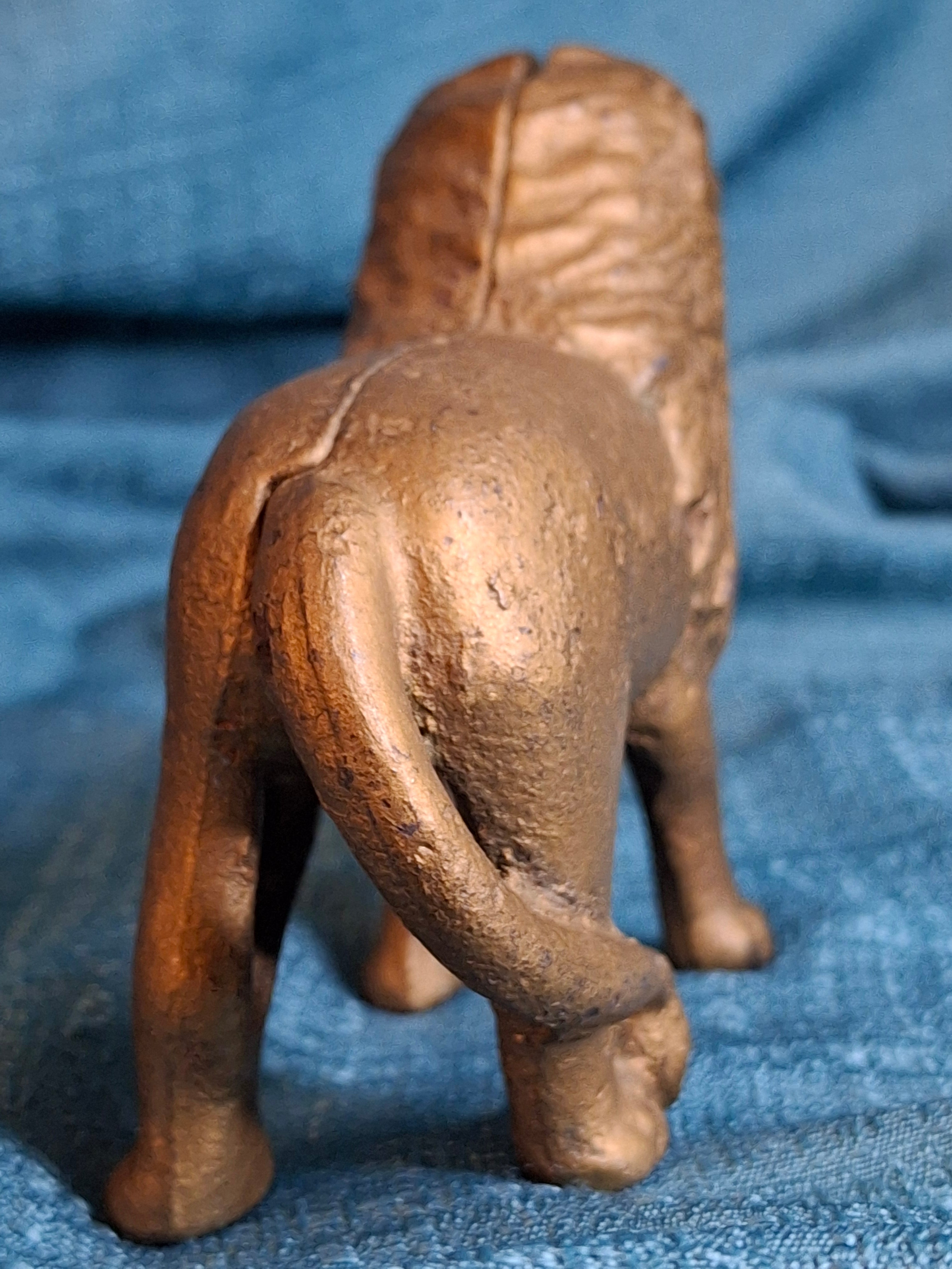 Antique A.C. Williams Cast Iron Lion Still Bank Tail Right Standing Gold Paint c. 1910-1920s