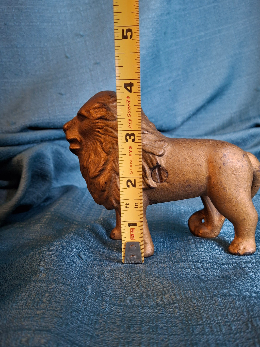 Antique A.C. Williams Cast Iron Lion Still Bank Tail Right Standing Gold Paint c. 1910-1920s