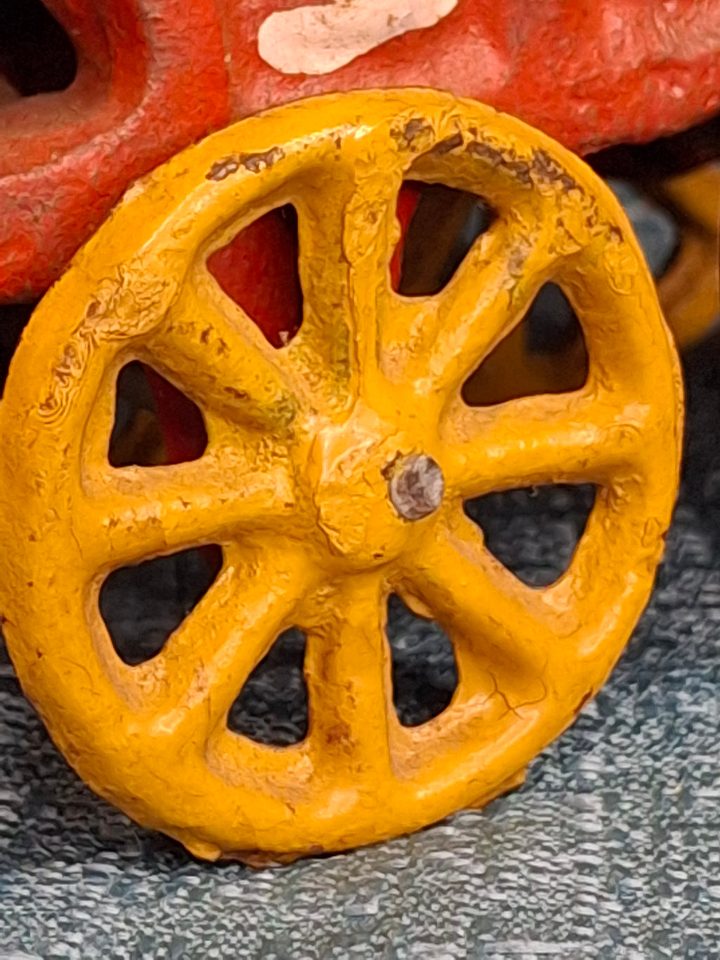 Antique Kenton Cast Iron Horse Drawn Ice Wagon Toy 7" - Red & Yellow Original Paint