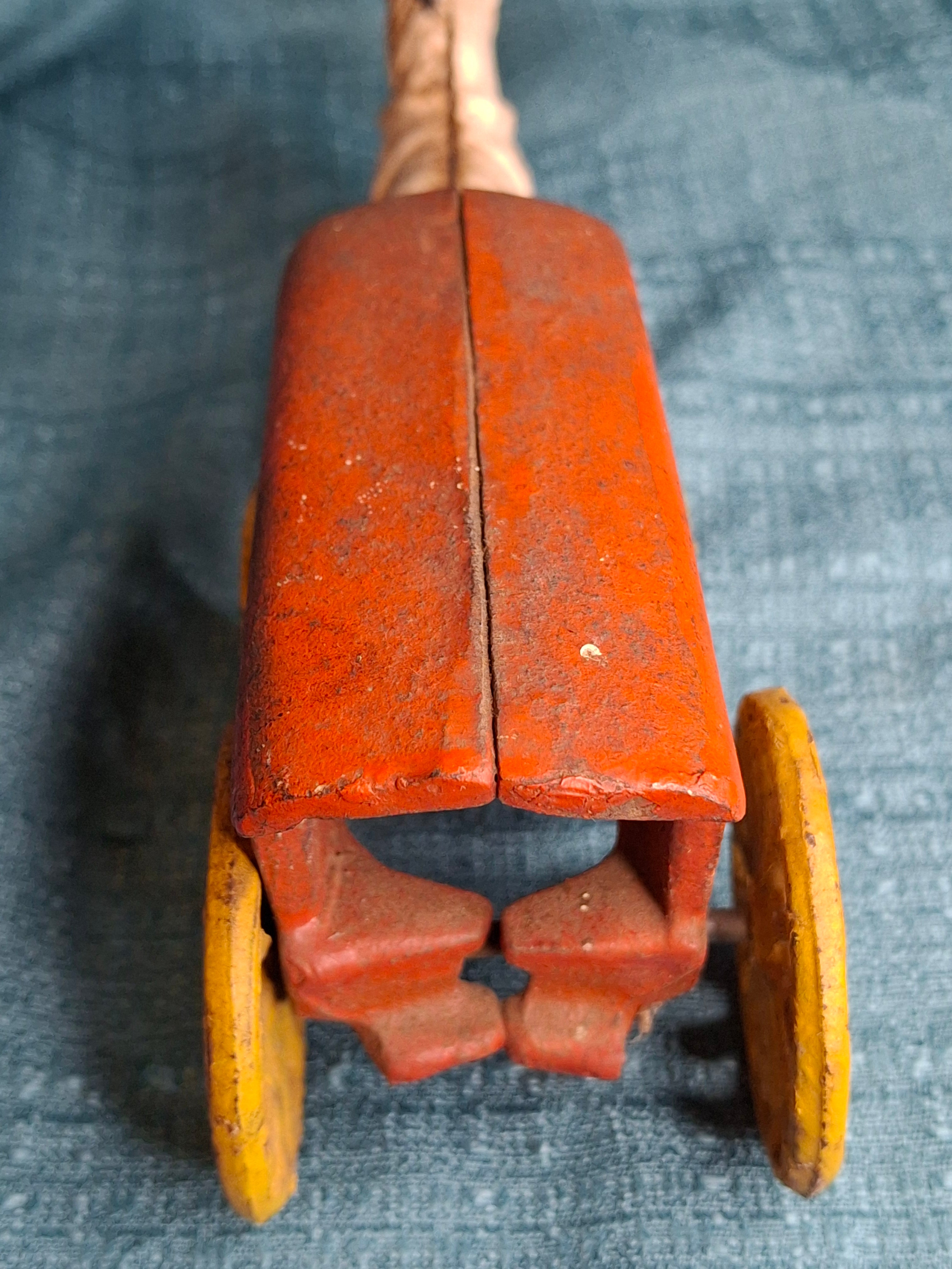 Antique Kenton Cast Iron Horse Drawn Ice Wagon Toy 7" - Red & Yellow Original Paint