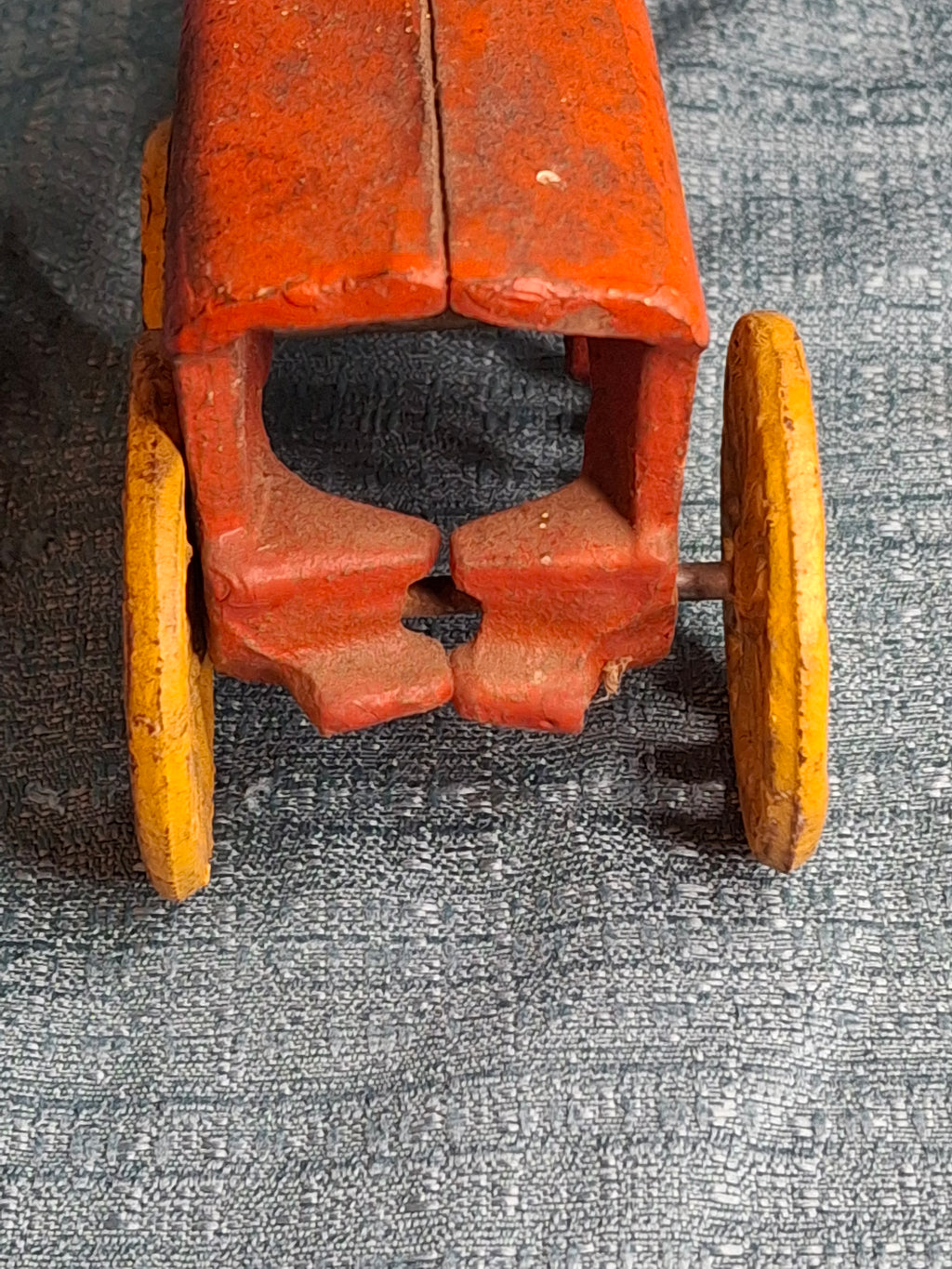 Antique Kenton Cast Iron Horse Drawn Ice Wagon Toy 7" - Red & Yellow Original Paint