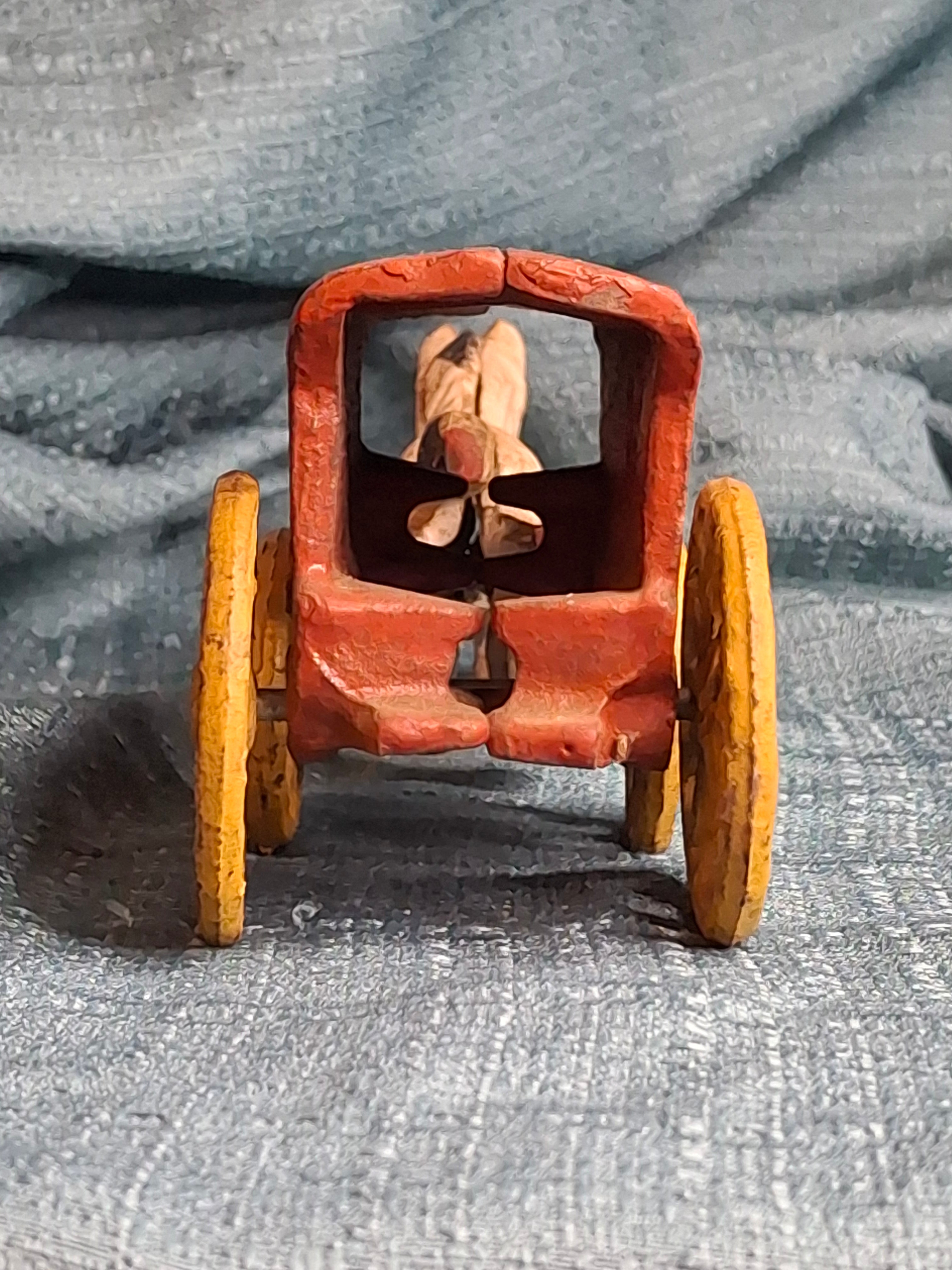 Antique Kenton Cast Iron Horse Drawn Ice Wagon Toy 7" - Red & Yellow Original Paint