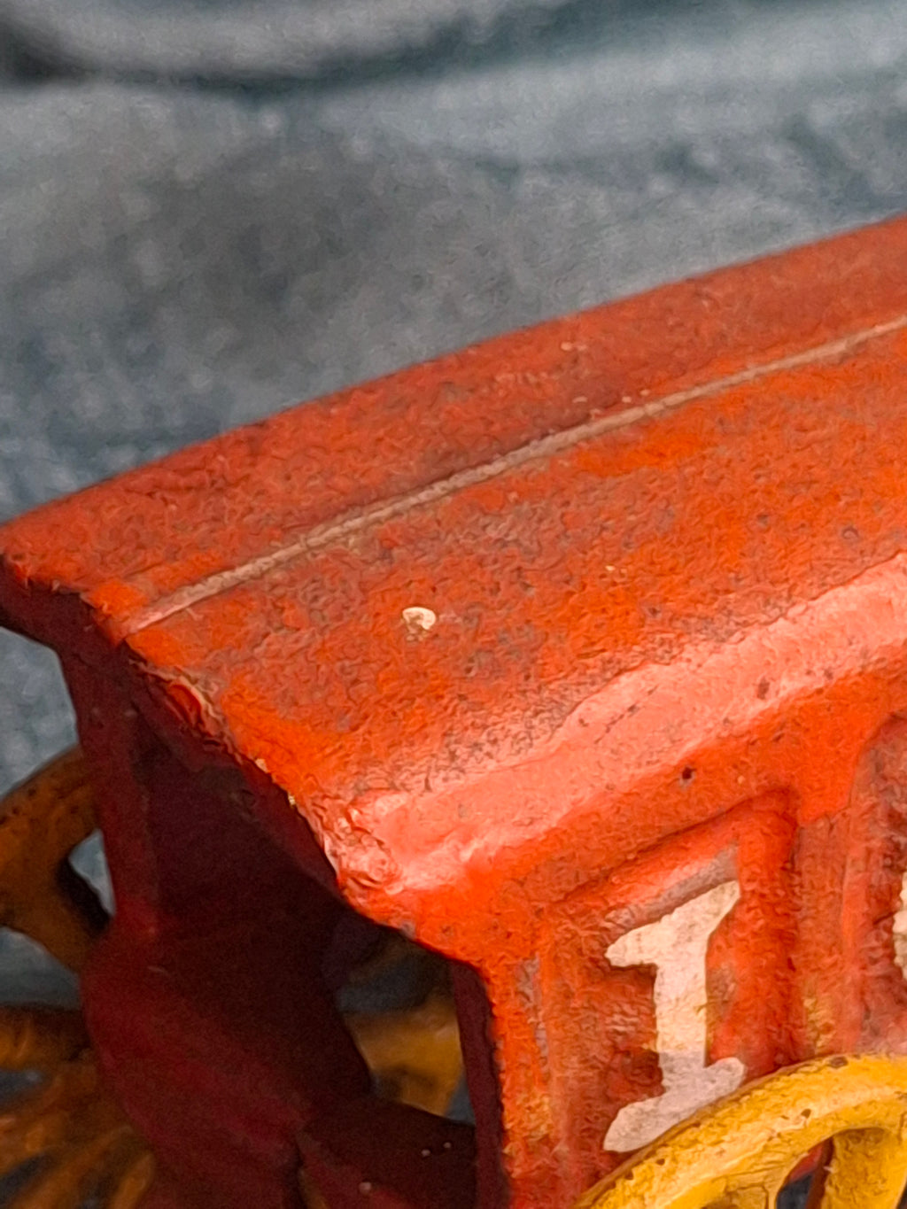 Antique Kenton Cast Iron Horse Drawn Ice Wagon Toy 7" - Red & Yellow Original Paint