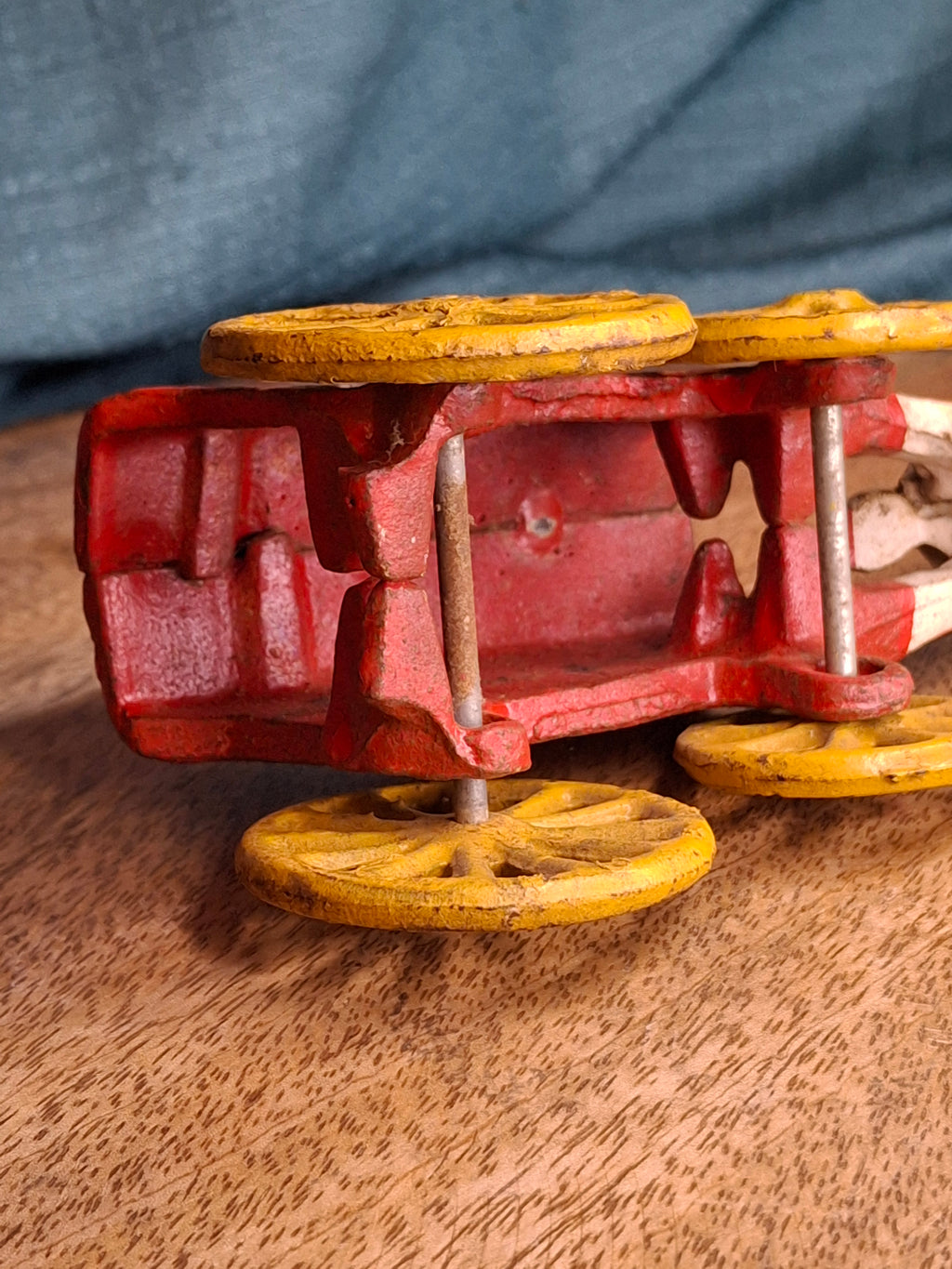 Antique Kenton Cast Iron Horse Drawn Ice Wagon Toy 7" - Red & Yellow Original Paint