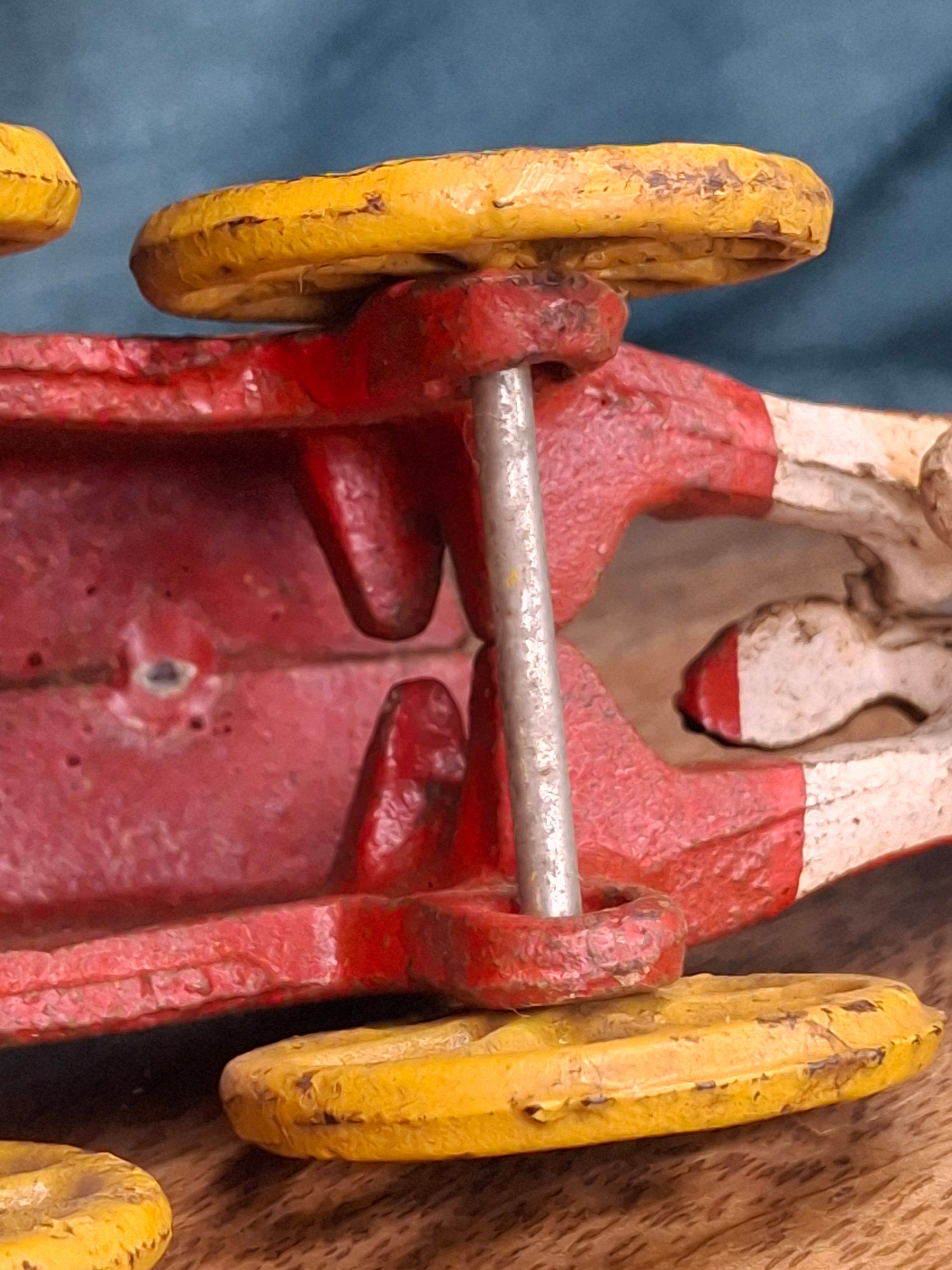 Antique Kenton Cast Iron Horse Drawn Ice Wagon Toy 7" - Red & Yellow Original Paint