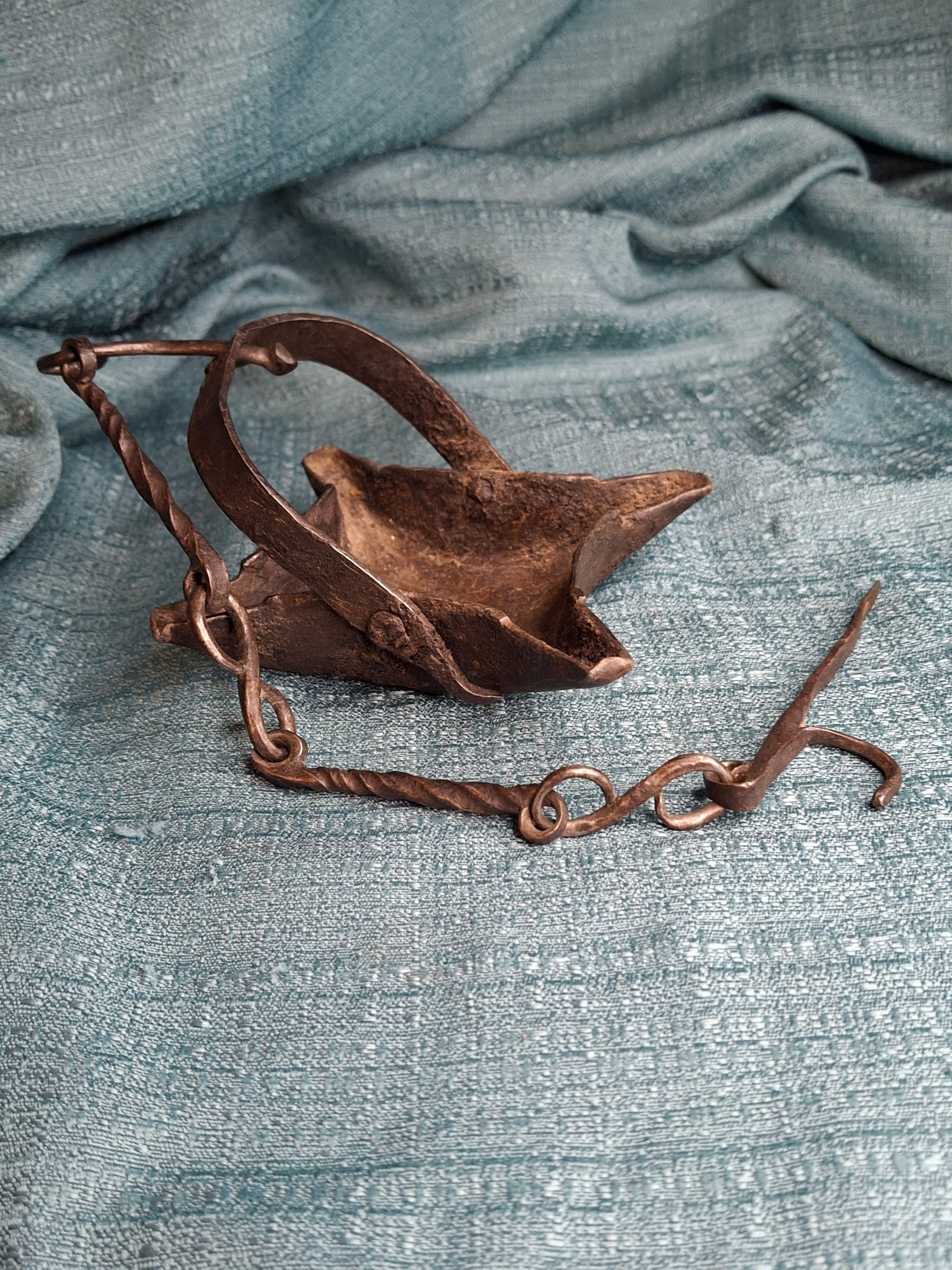 Rare 18th C Wrought Iron 4-Wick Fat Lamp Primitive Star Crusie Lighting Antique