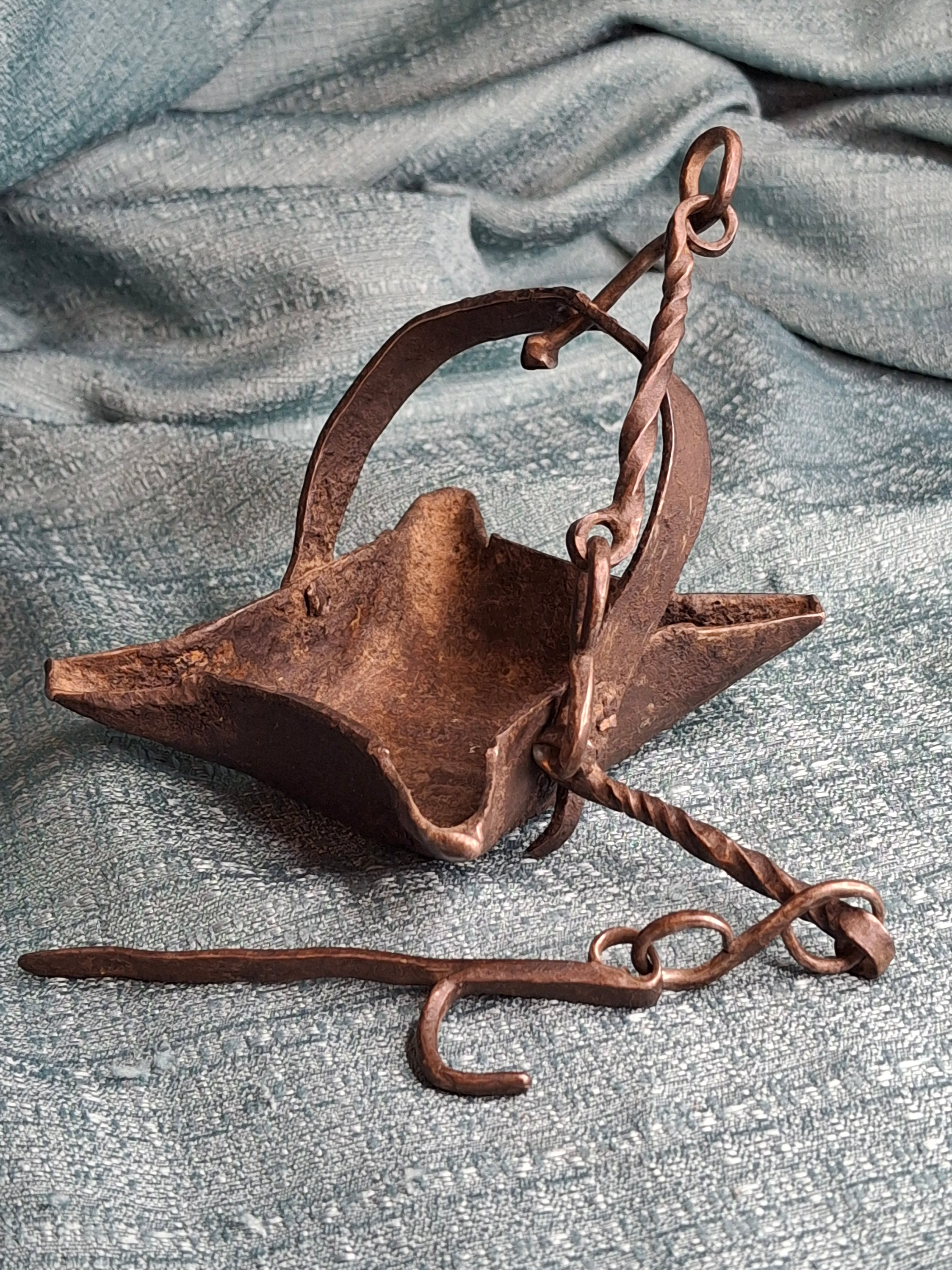 Rare 18th C Wrought Iron 4-Wick Fat Lamp Primitive Star Crusie Lighting Antique