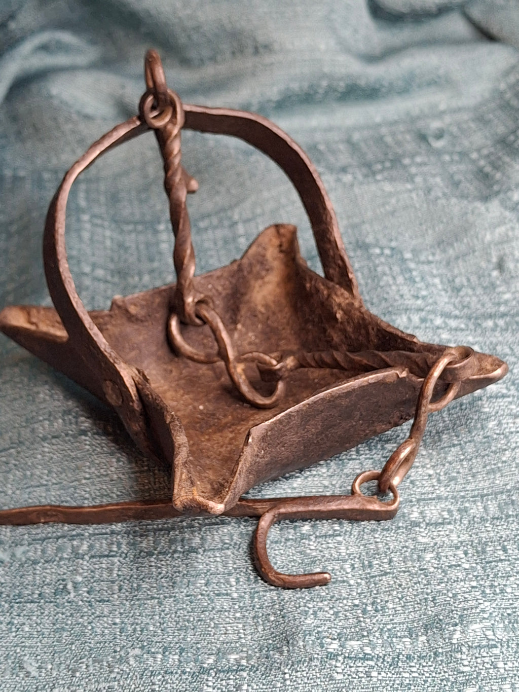 Rare 18th C Wrought Iron 4-Wick Fat Lamp Primitive Star Crusie Lighting Antique