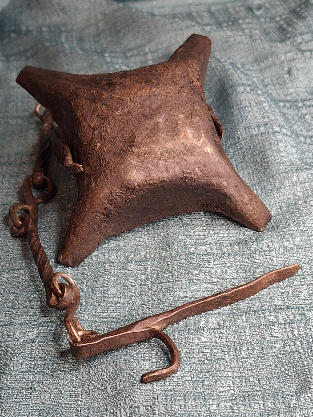 Rare 18th C Wrought Iron 4-Wick Fat Lamp Primitive Star Crusie Lighting Antique