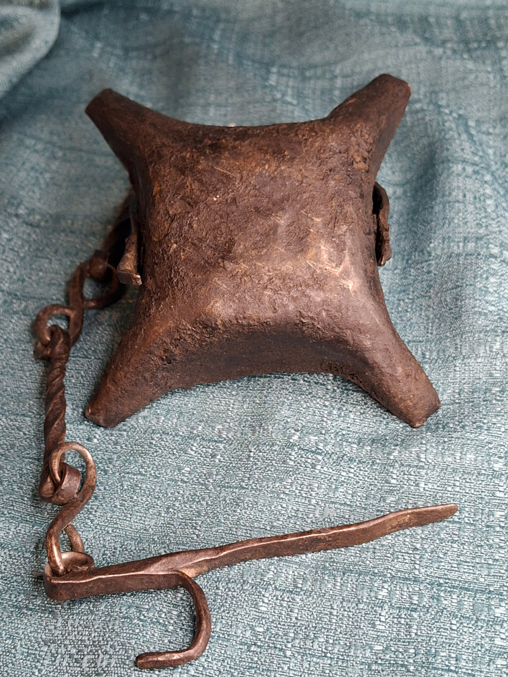 Rare 18th C Wrought Iron 4-Wick Fat Lamp Primitive Star Crusie Lighting Antique