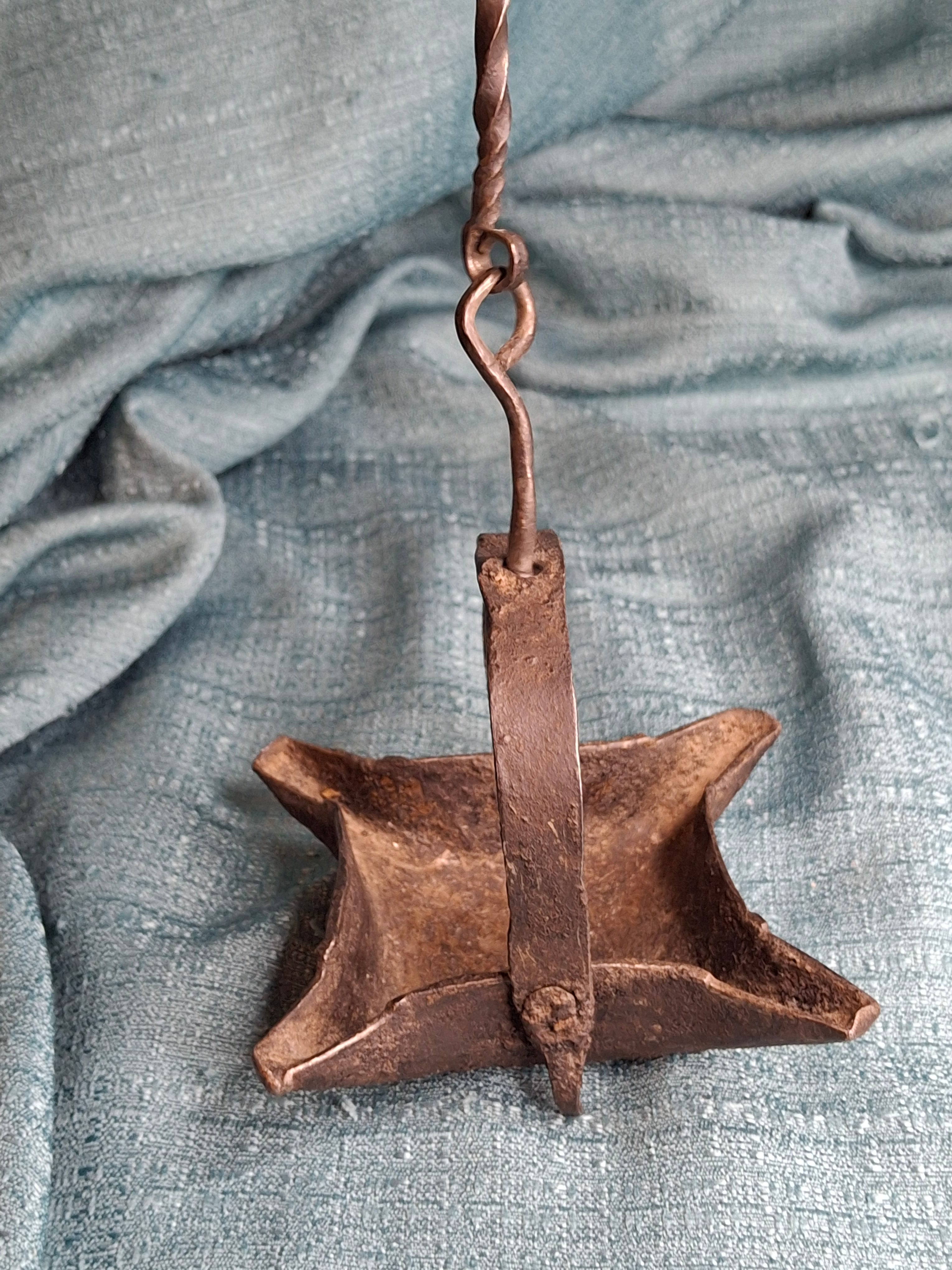 Rare 18th C Wrought Iron 4-Wick Fat Lamp Primitive Star Crusie Lighting Antique