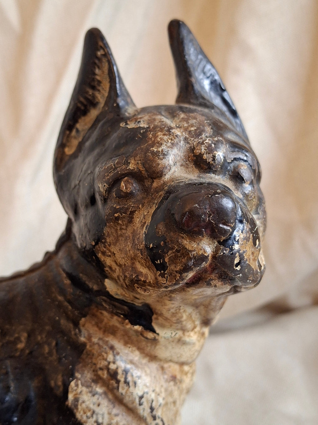 Antique HUBLEY Cast Iron Boston Terrier Dog Doorstop Original Paint c. 1920s 9"