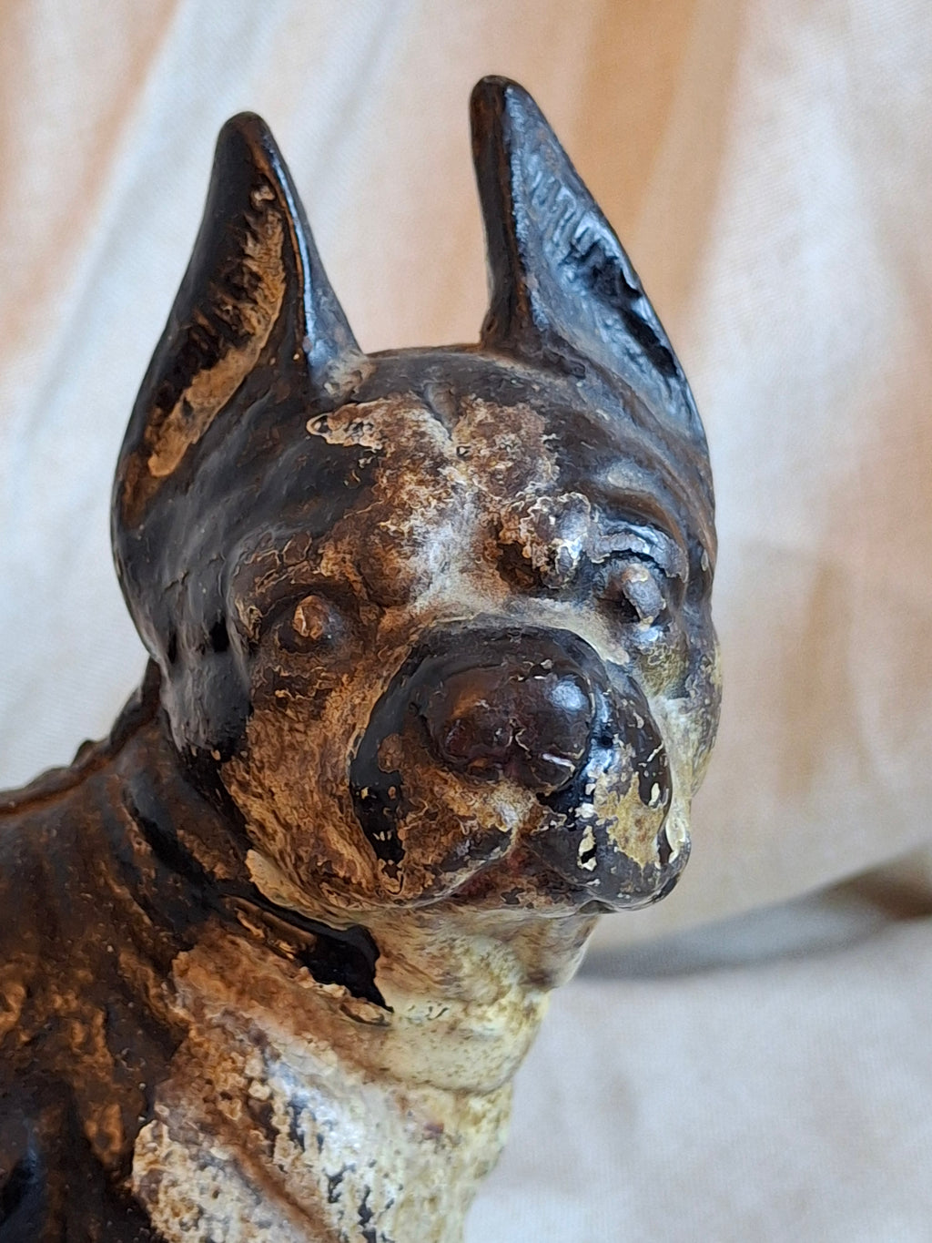 Antique HUBLEY Cast Iron Boston Terrier Dog Doorstop Original Paint c. 1920s 9"