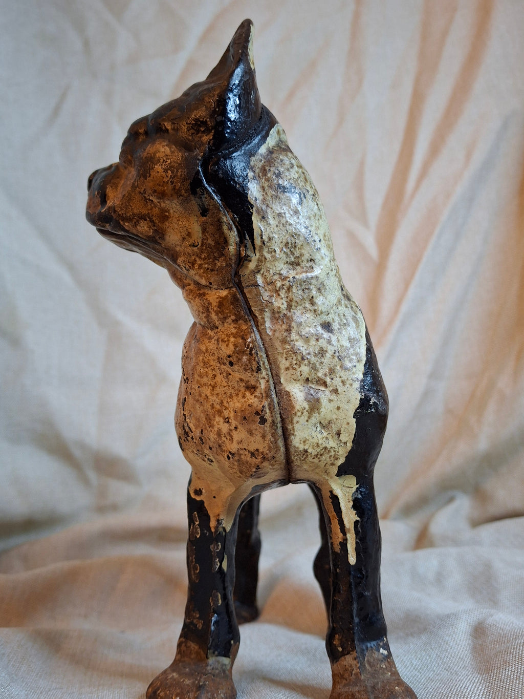 Antique HUBLEY Cast Iron Boston Terrier Dog Doorstop Original Paint c. 1920s 9"