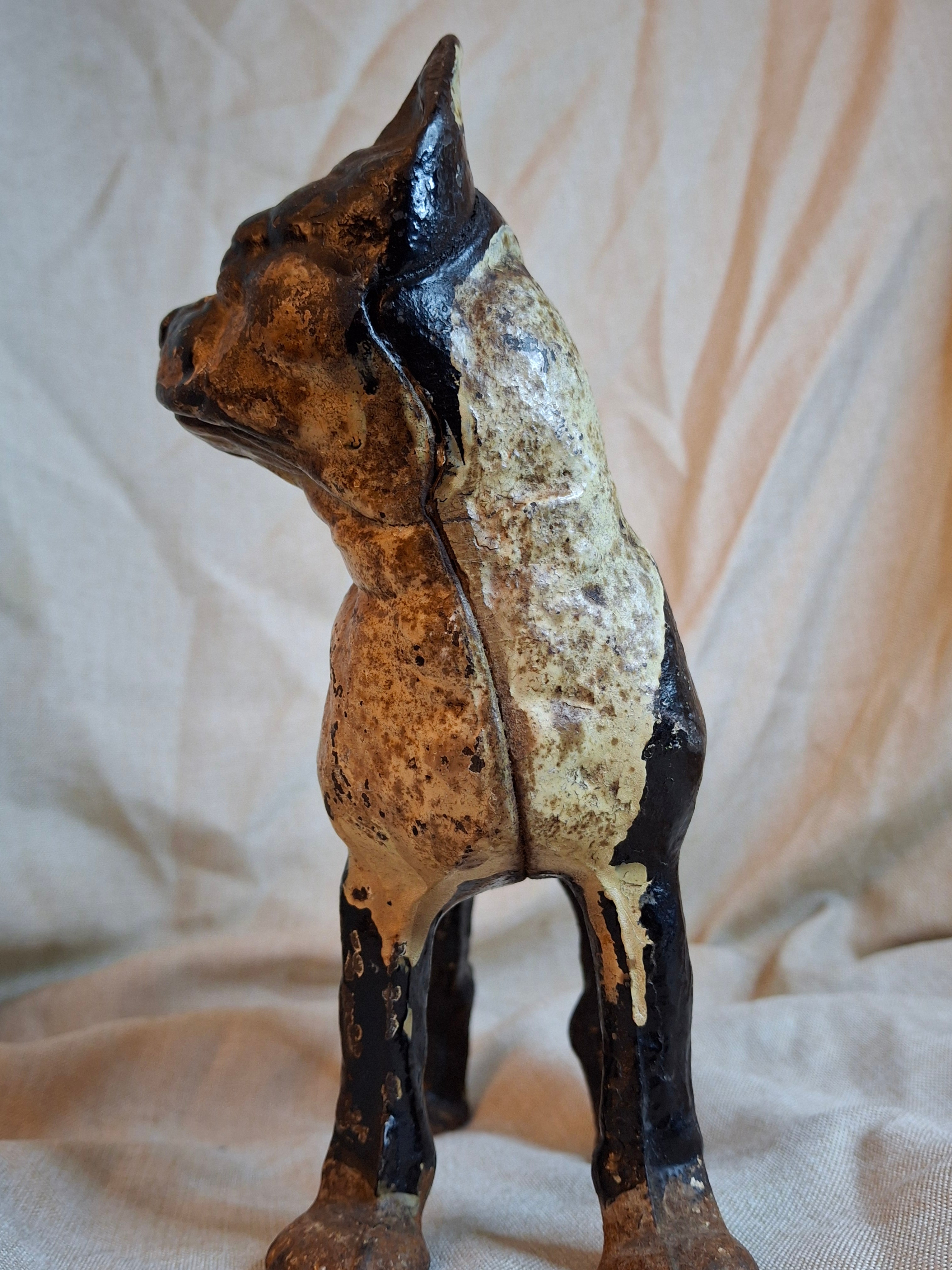 Antique HUBLEY Cast Iron Boston Terrier Dog Doorstop Original Paint c. 1920s 9"