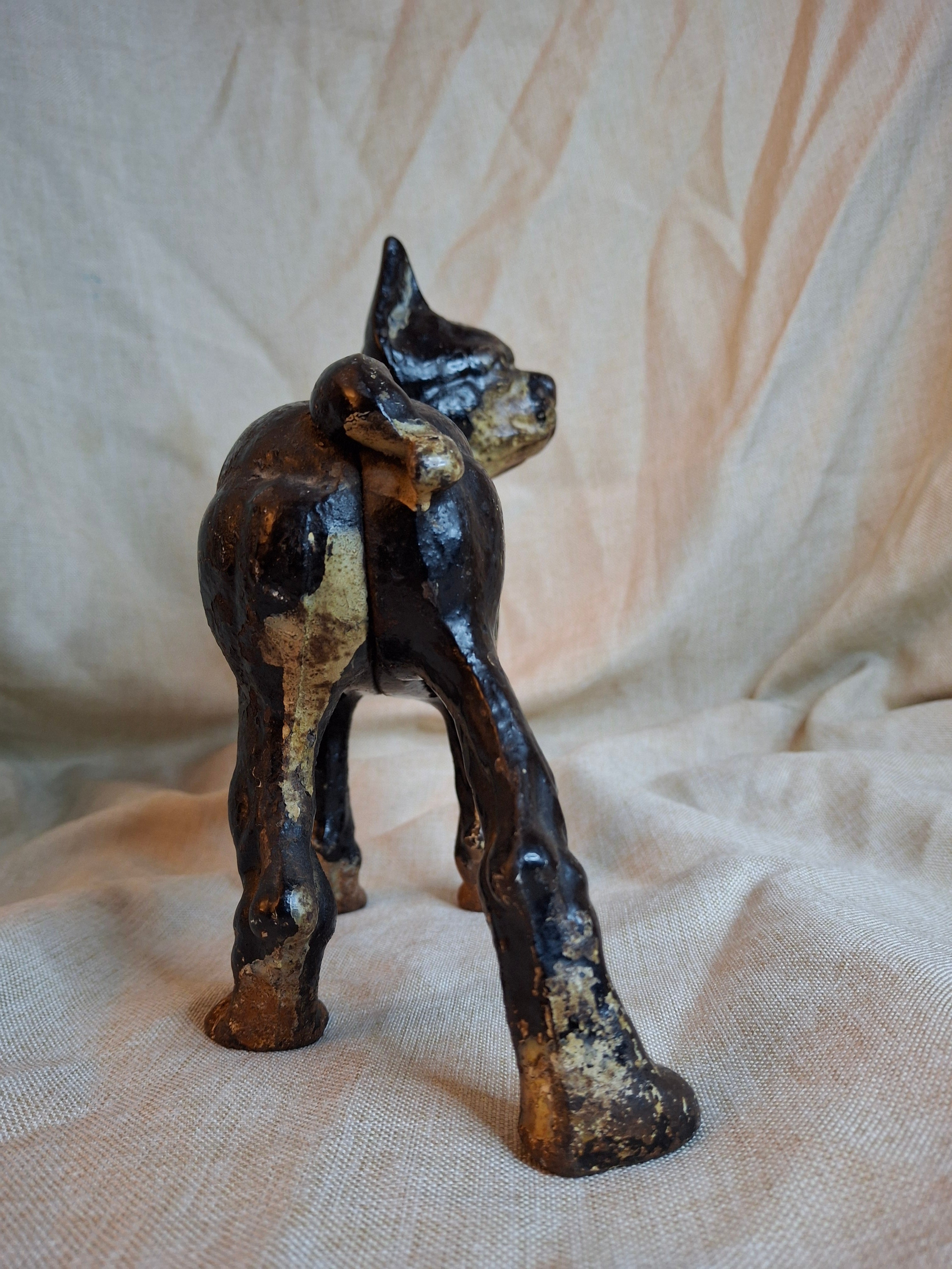 Antique HUBLEY Cast Iron Boston Terrier Dog Doorstop Original Paint c. 1920s 9"
