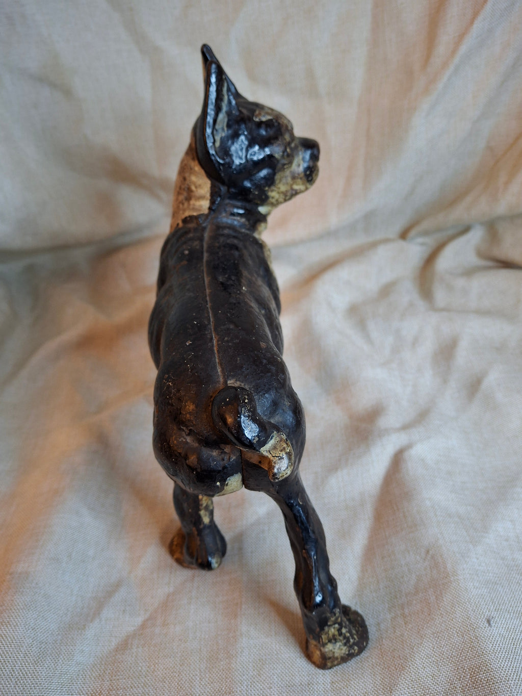 Antique HUBLEY Cast Iron Boston Terrier Dog Doorstop Original Paint c. 1920s 9"