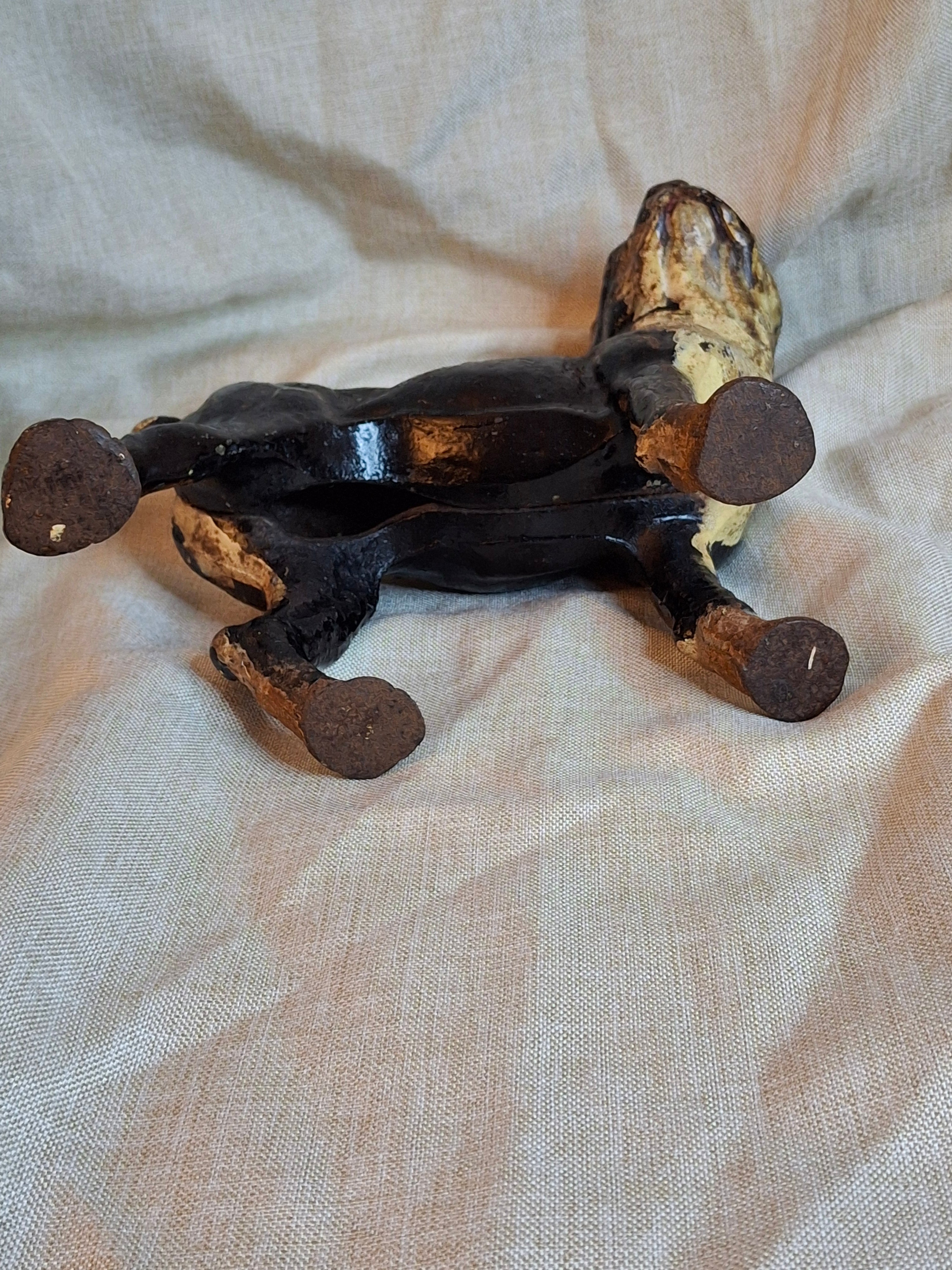 Antique HUBLEY Cast Iron Boston Terrier Dog Doorstop Original Paint c. 1920s 9"