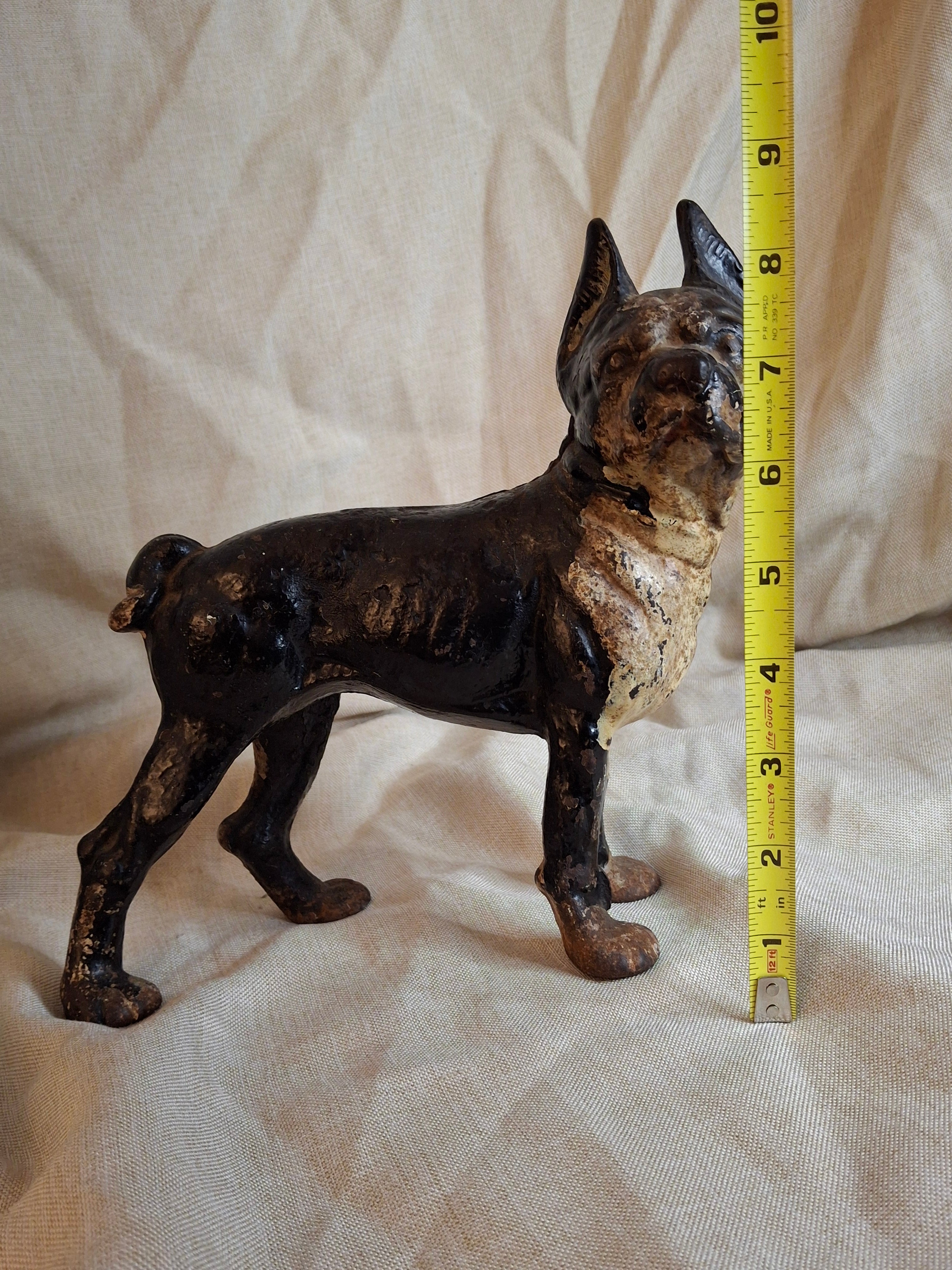 Antique HUBLEY Cast Iron Boston Terrier Dog Doorstop Original Paint c. 1920s 9"