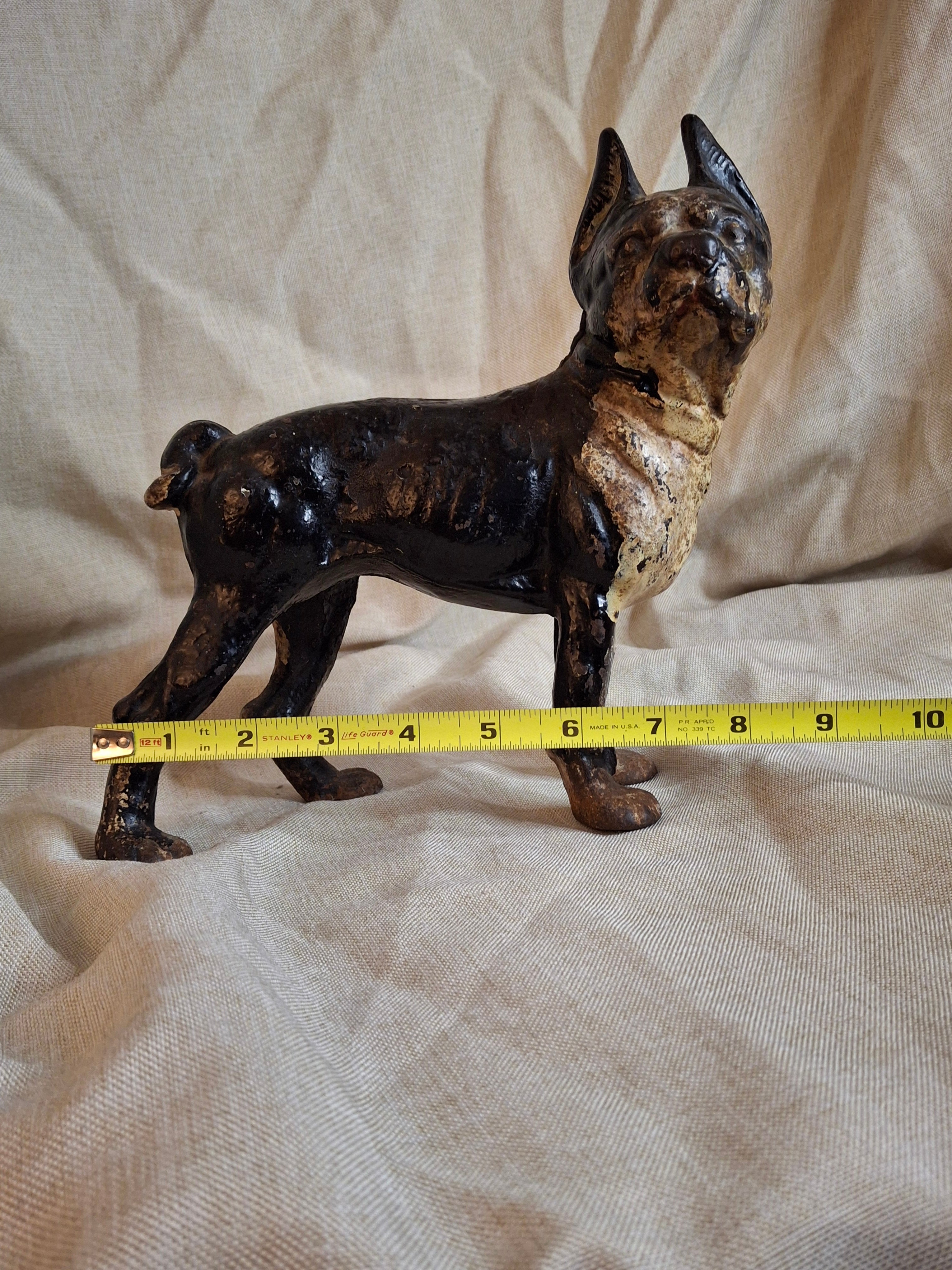Antique HUBLEY Cast Iron Boston Terrier Dog Doorstop Original Paint c. 1920s 9"