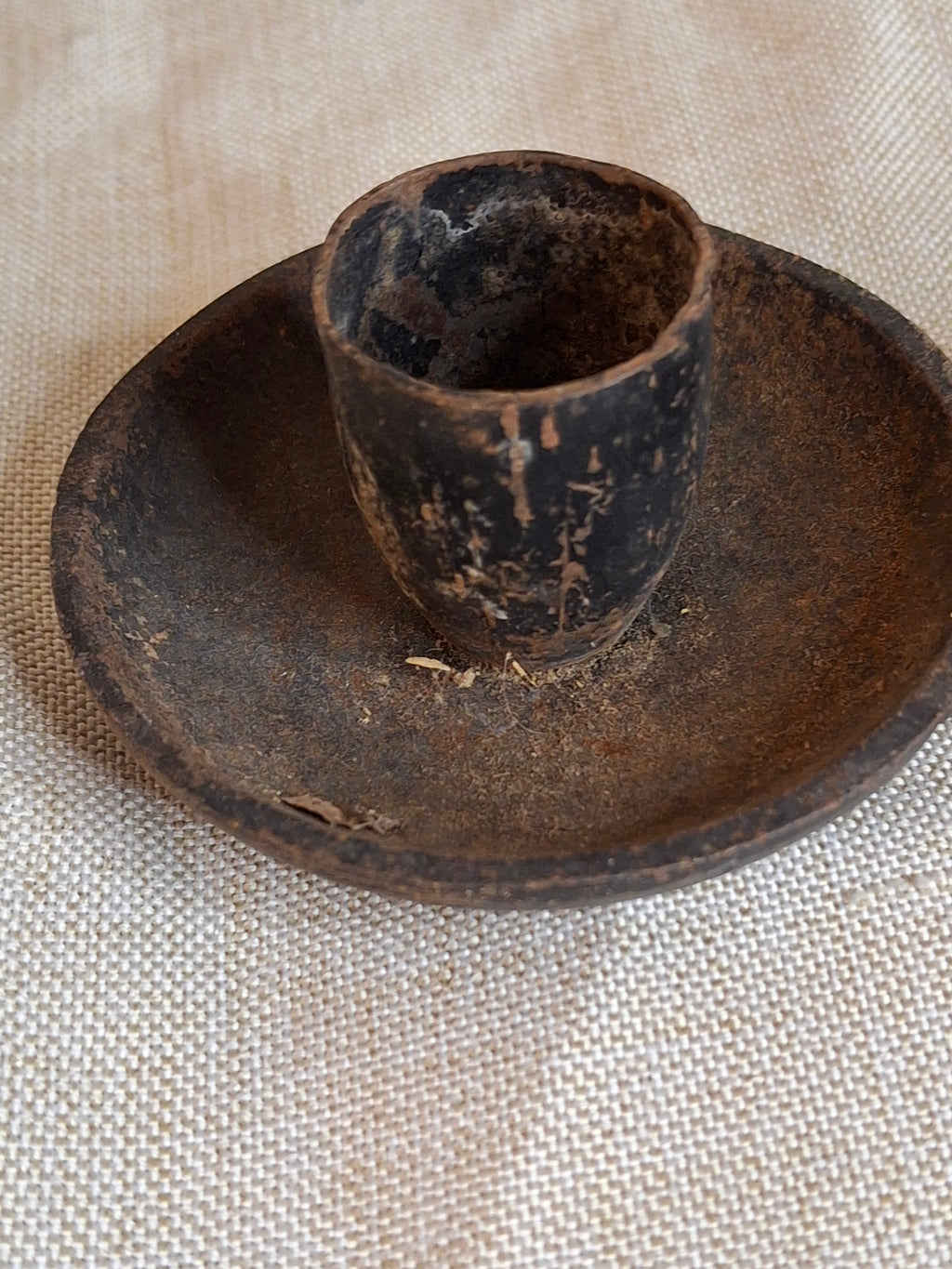 Pair Vintage Japanese Cast Iron Miniature Candle Holders - Saucer Chambersticks - Japan Marked - Primitive Rustic Wabi-Sabi