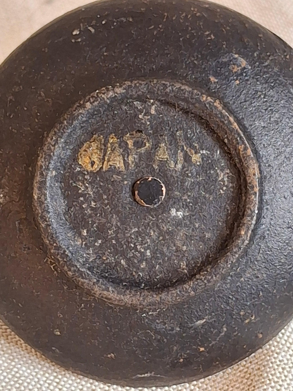 Pair Vintage Japanese Cast Iron Miniature Candle Holders - Saucer Chambersticks - Japan Marked - Primitive Rustic Wabi-Sabi
