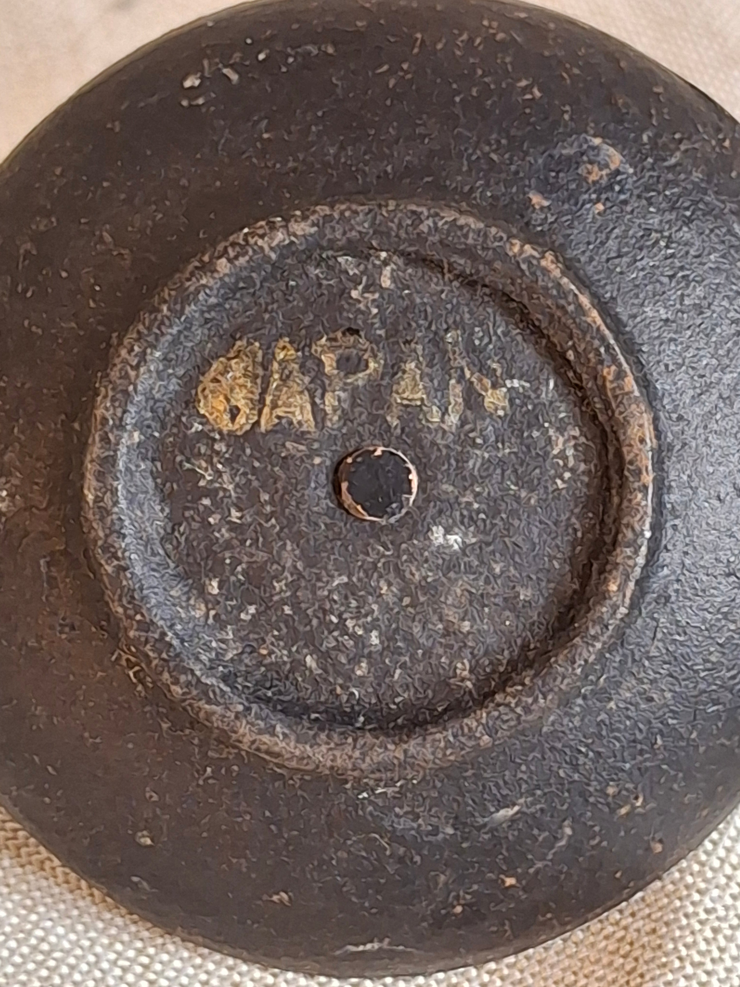 Pair Vintage Japanese Cast Iron Miniature Candle Holders - Saucer Chambersticks - Japan Marked - Primitive Rustic Wabi-Sabi