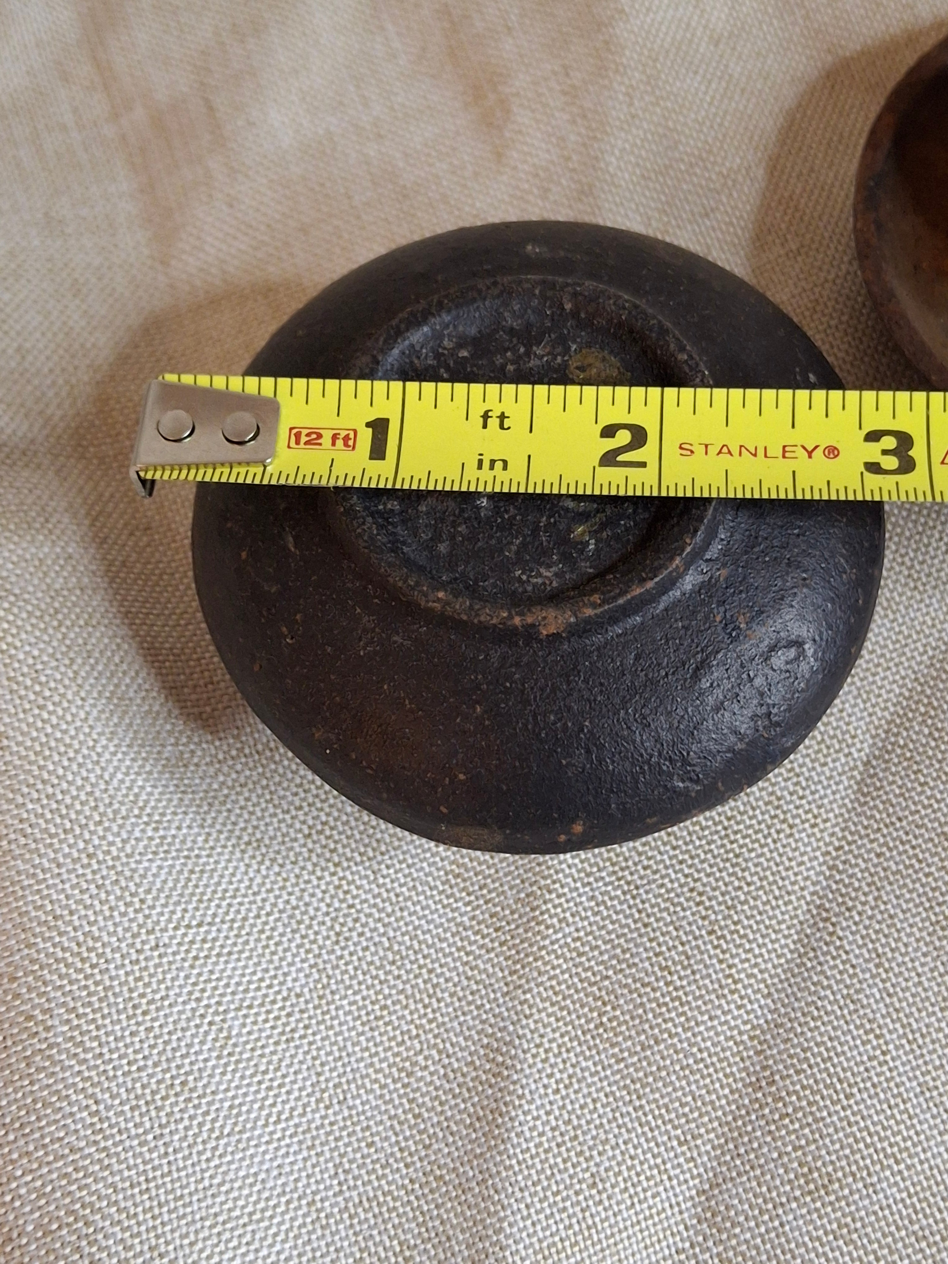 Pair Vintage Japanese Cast Iron Miniature Candle Holders - Saucer Chambersticks - Japan Marked - Primitive Rustic Wabi-Sabi