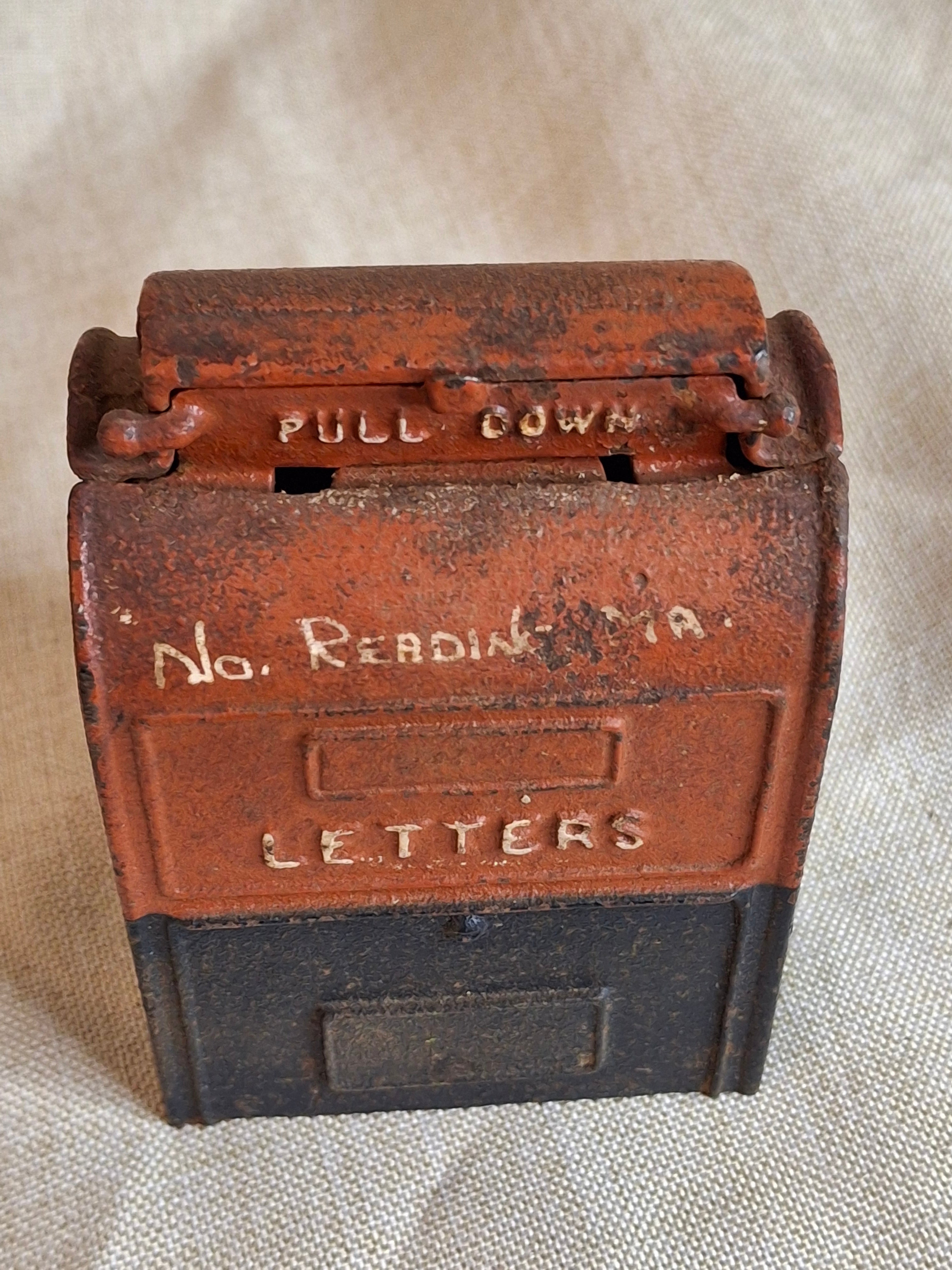 Antique Kenton Cast Iron U.S. Mail Still Bank No. Reading MA Red Black 1912-1931