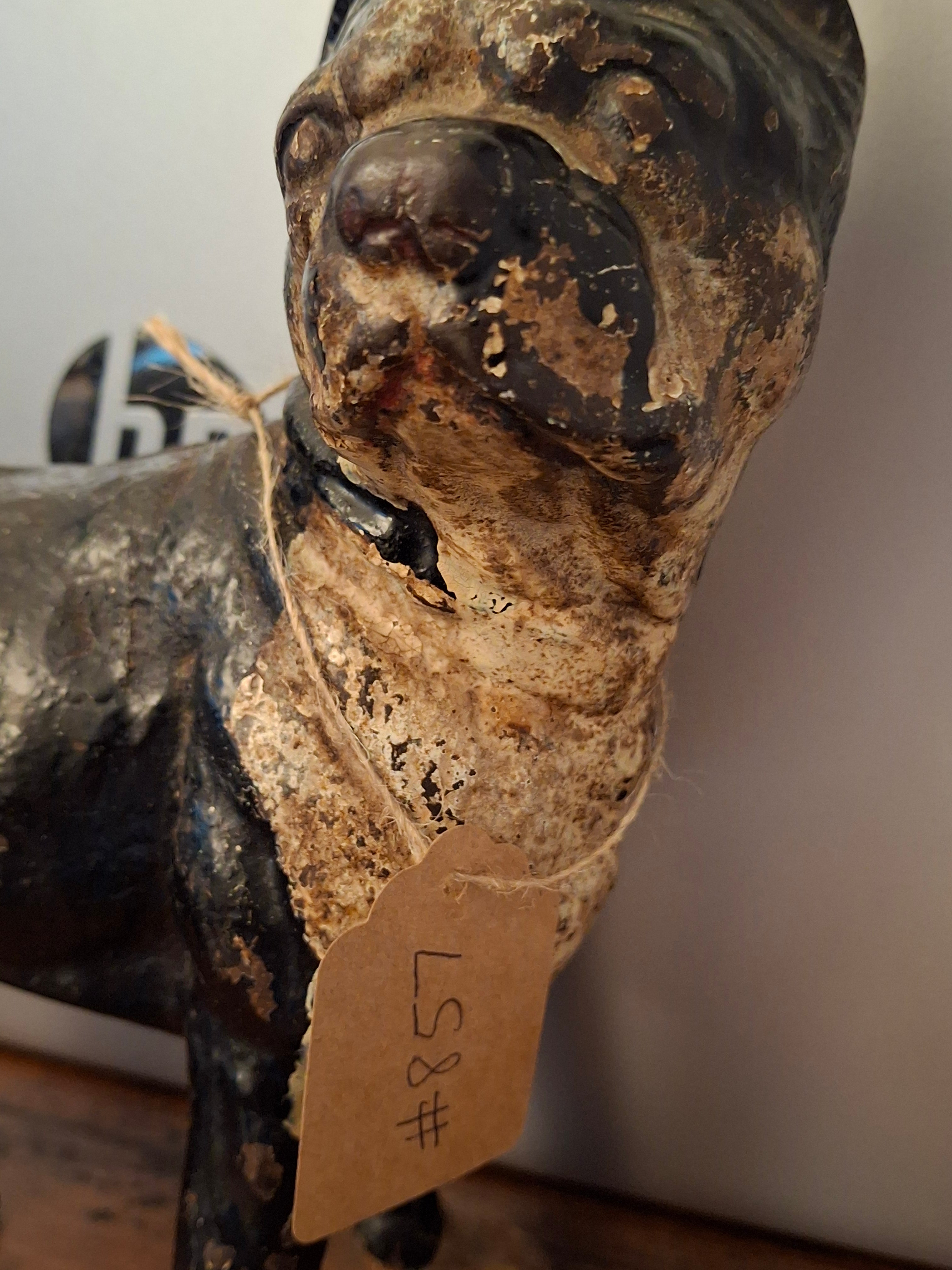 Antique HUBLEY Cast Iron Boston Terrier Dog Doorstop Original Paint c. 1920s 9"