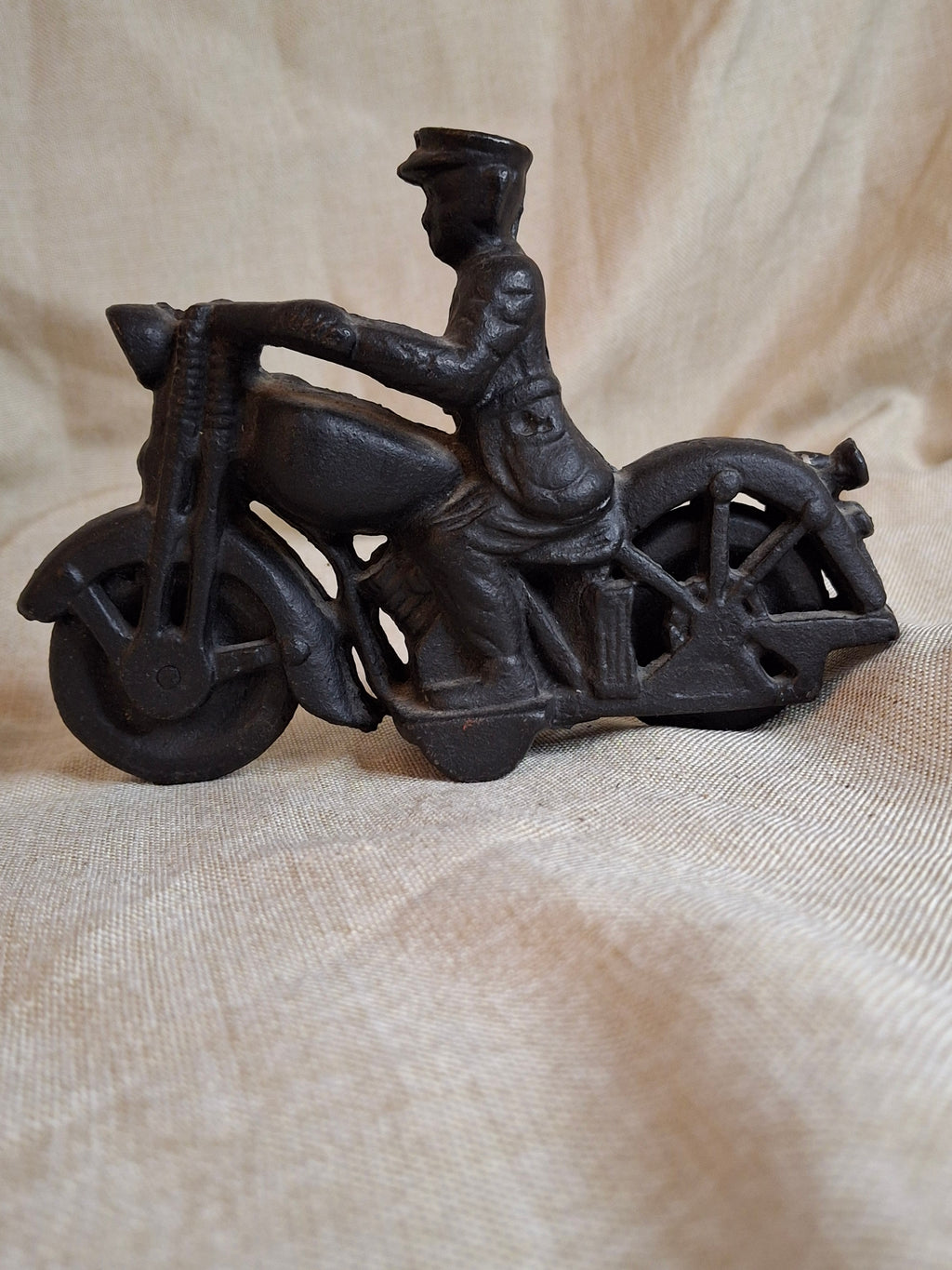 Antique 1930s Hubley Champion Cast Iron Police Motorcycle Toy – Black Patina 6"
