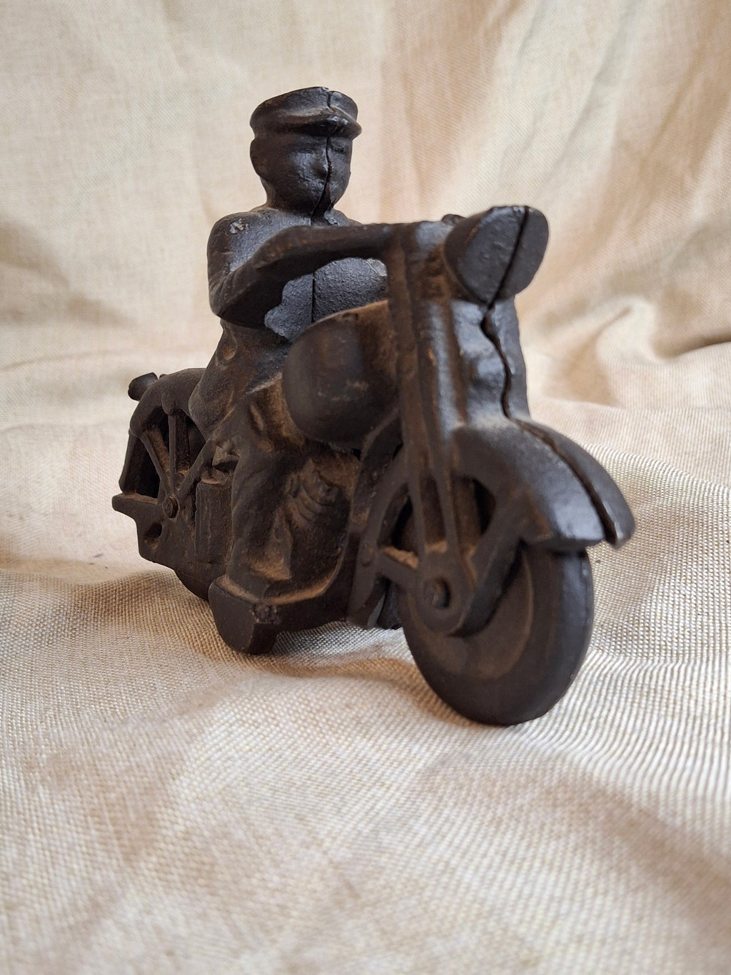 Antique 1930s Hubley Champion Cast Iron Police Motorcycle Toy – Black Patina 6"