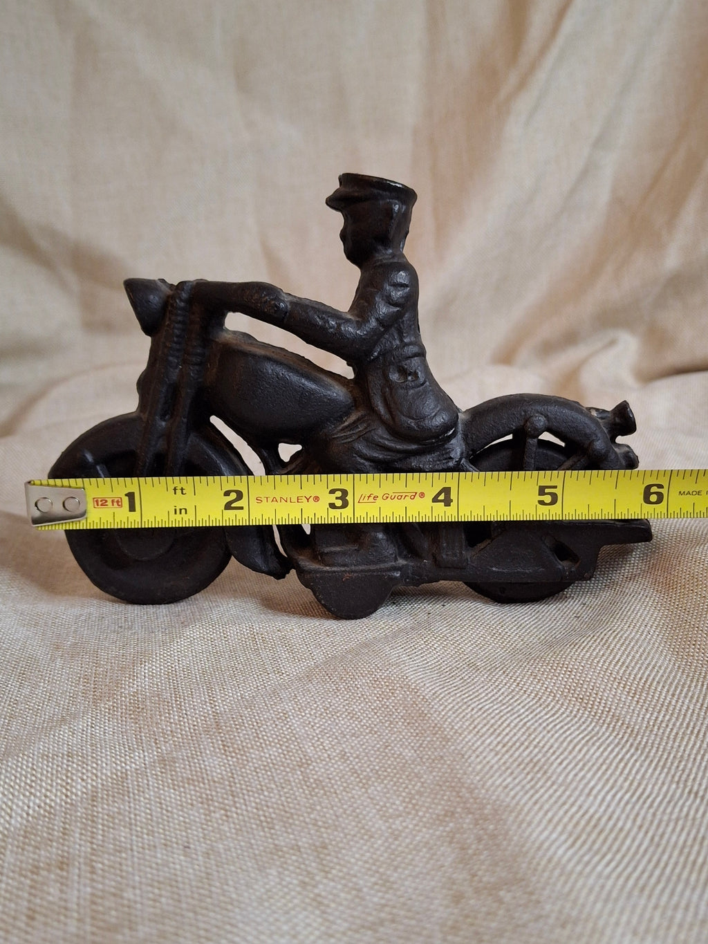 Antique 1930s Hubley Champion Cast Iron Police Motorcycle Toy – Black Patina 6"