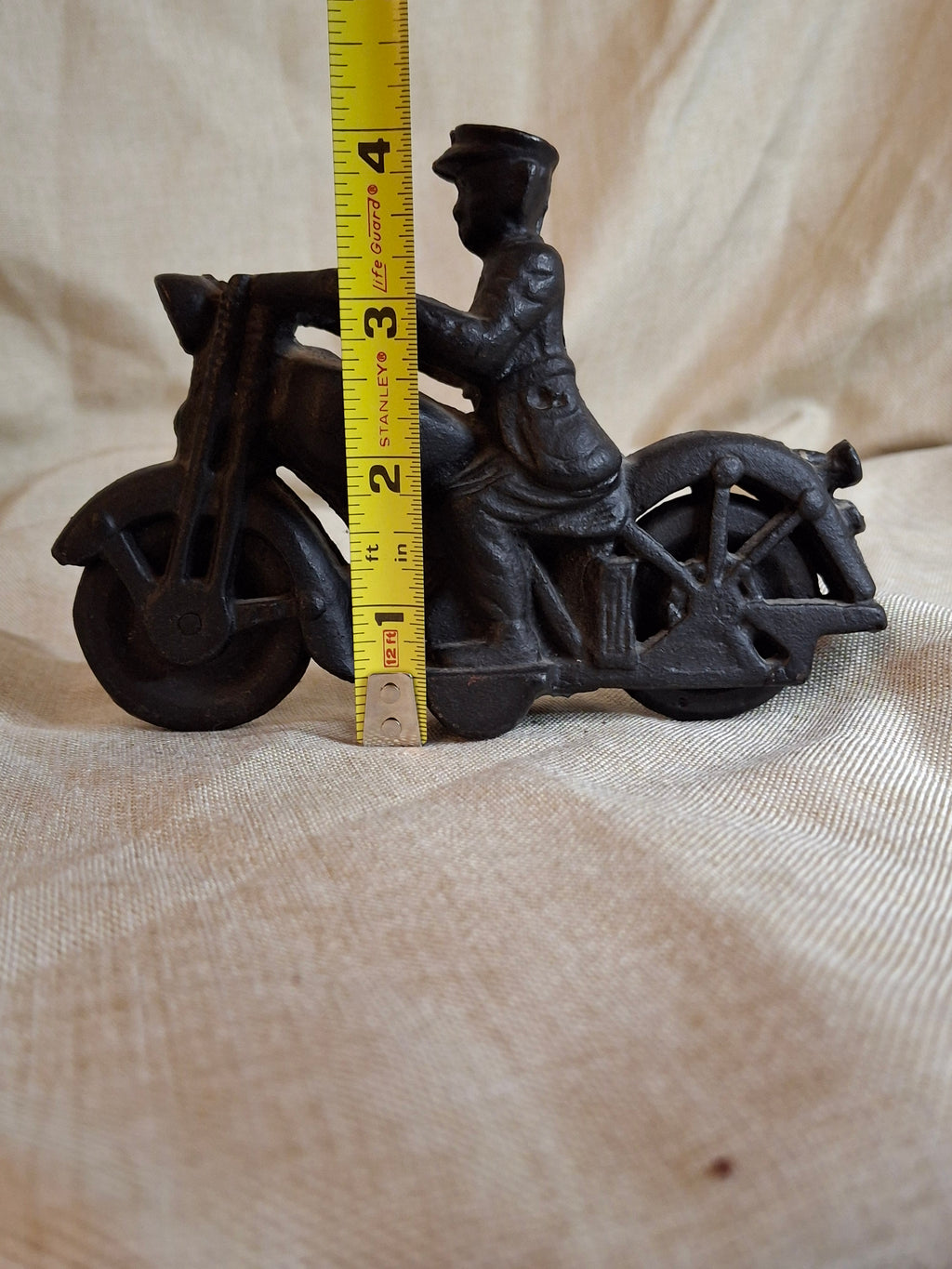 Antique 1930s Hubley Champion Cast Iron Police Motorcycle Toy – Black Patina 6"