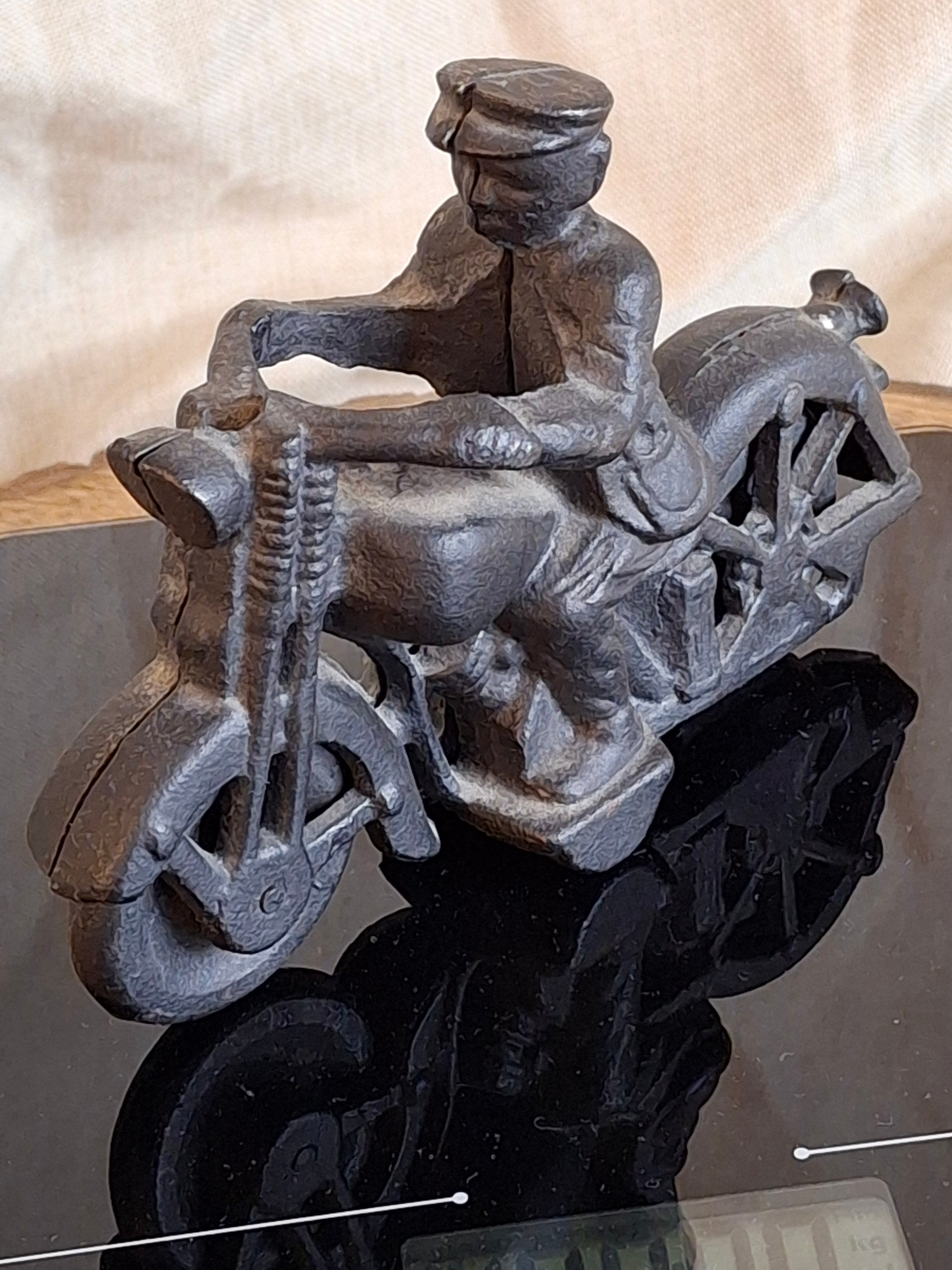 Antique 1930s Hubley Champion Cast Iron Police Motorcycle Toy – Black Patina 6"